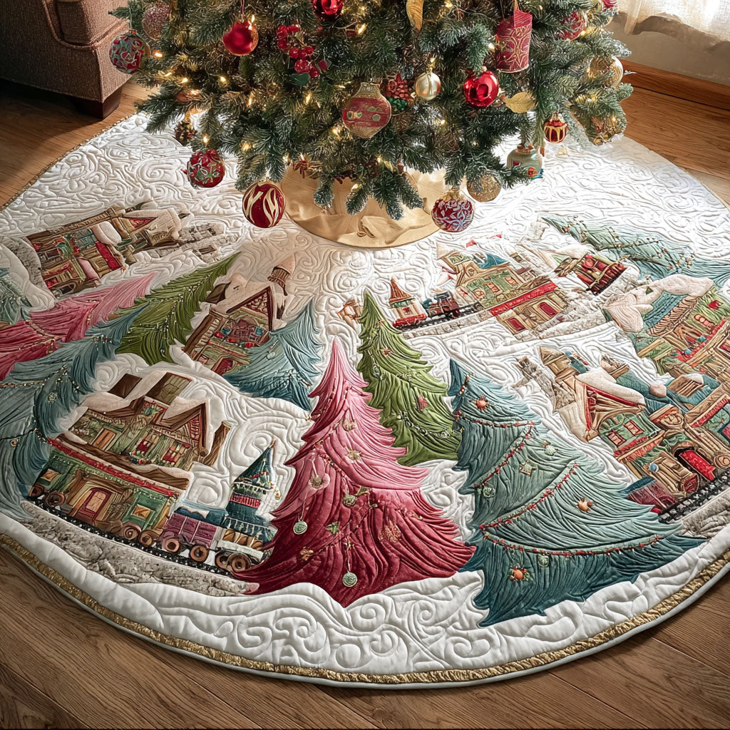 Frostbrook Village Christmas Quilted Tree Skirt Indoor Xmas Decorations Secret Santa Gifts