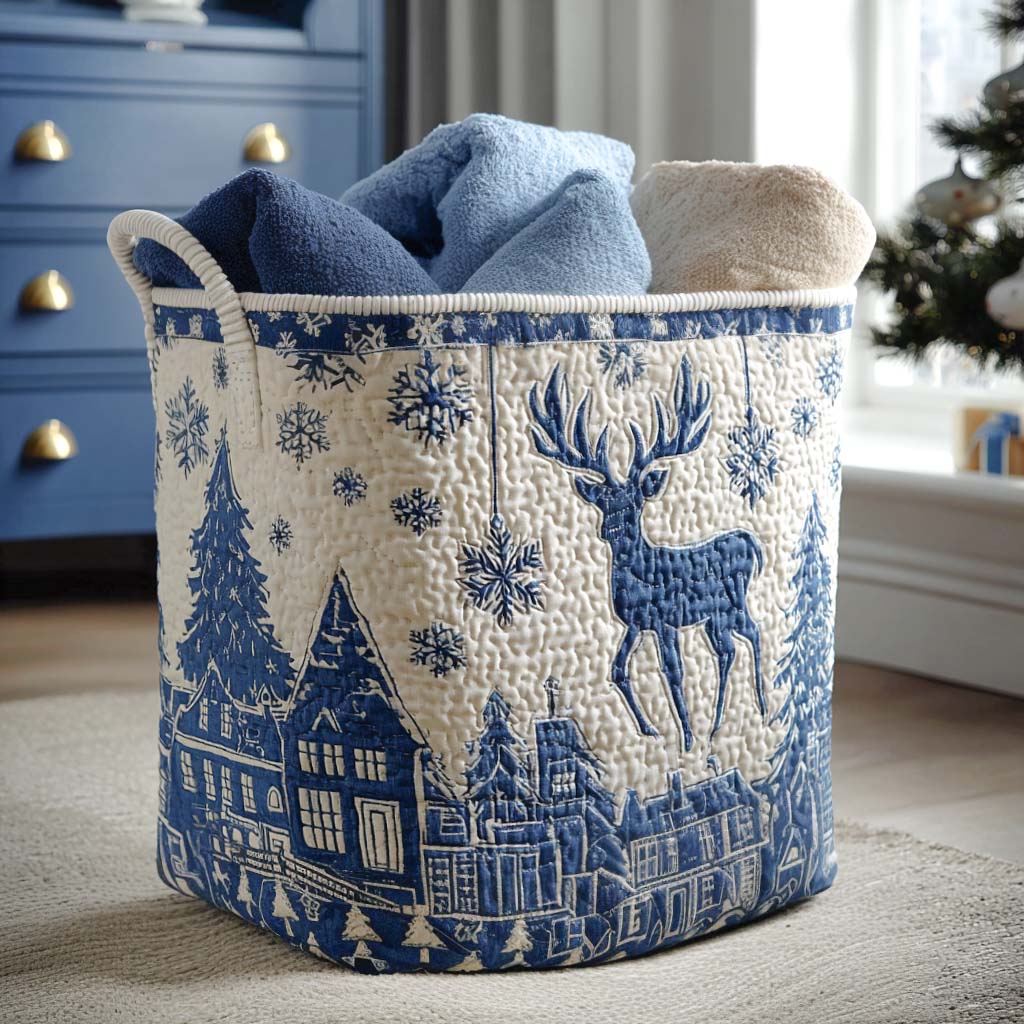 Frosted Antlers Quilted Laundry Basket Soft and Durable Quilted Storage Basket for Laundry Room
