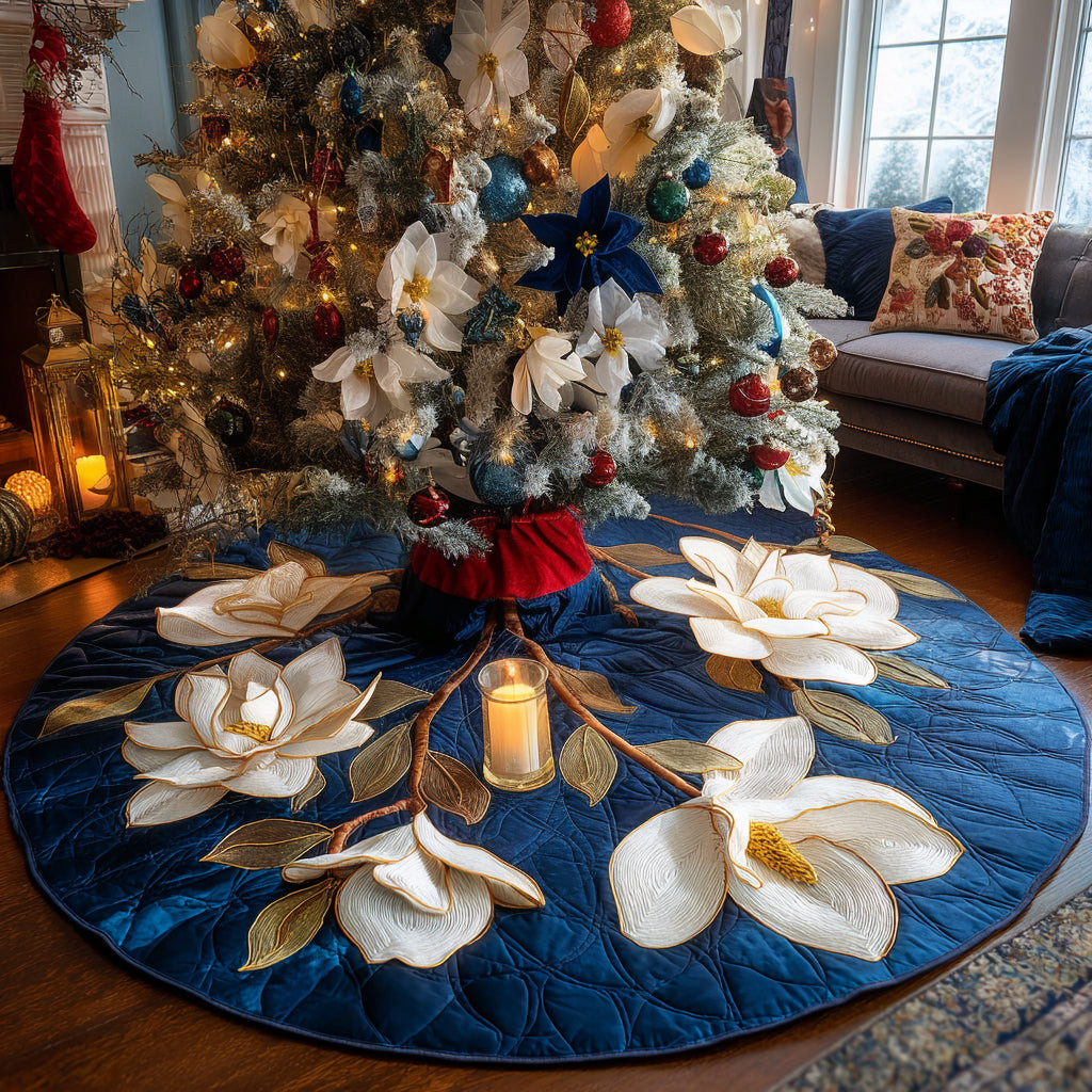 Frosted Blossom Christmas Quilted Tree Skirt Floral Design Holiday Decor Christmas Gift Ideas