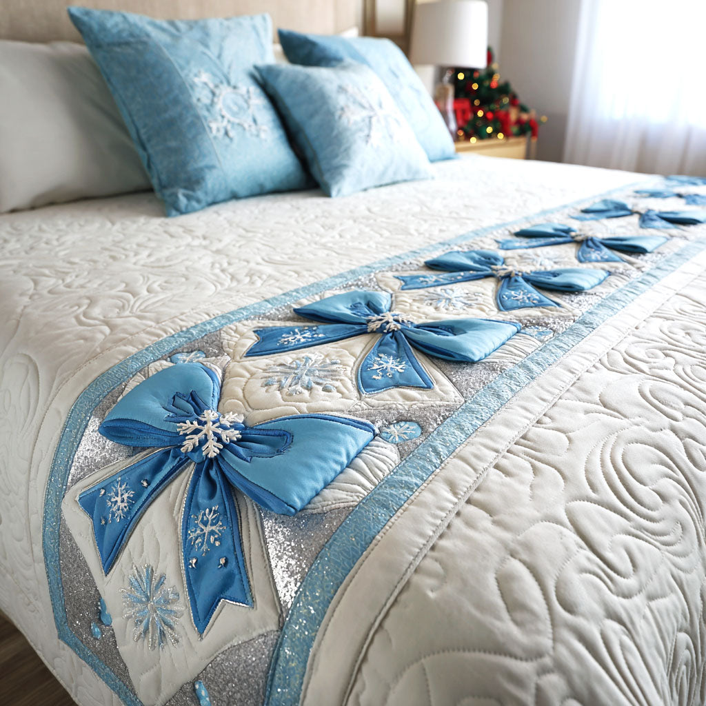Frosted Bows Quilted Bed Runner Christmas Bed Runner Family Xmas Ideas