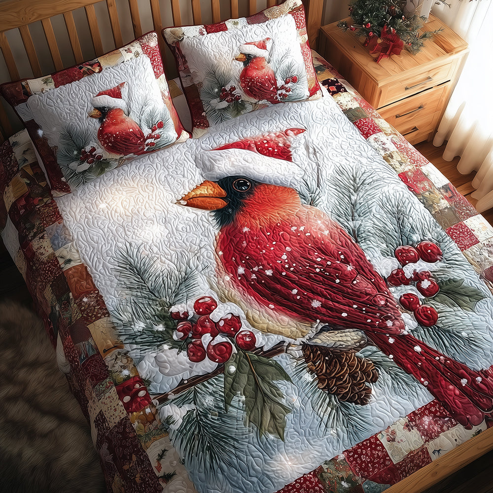 Frosted Cardinal Dream Quilted Bedding Set Christmas Duvet Cover Unique Cardinal Bird Gifts