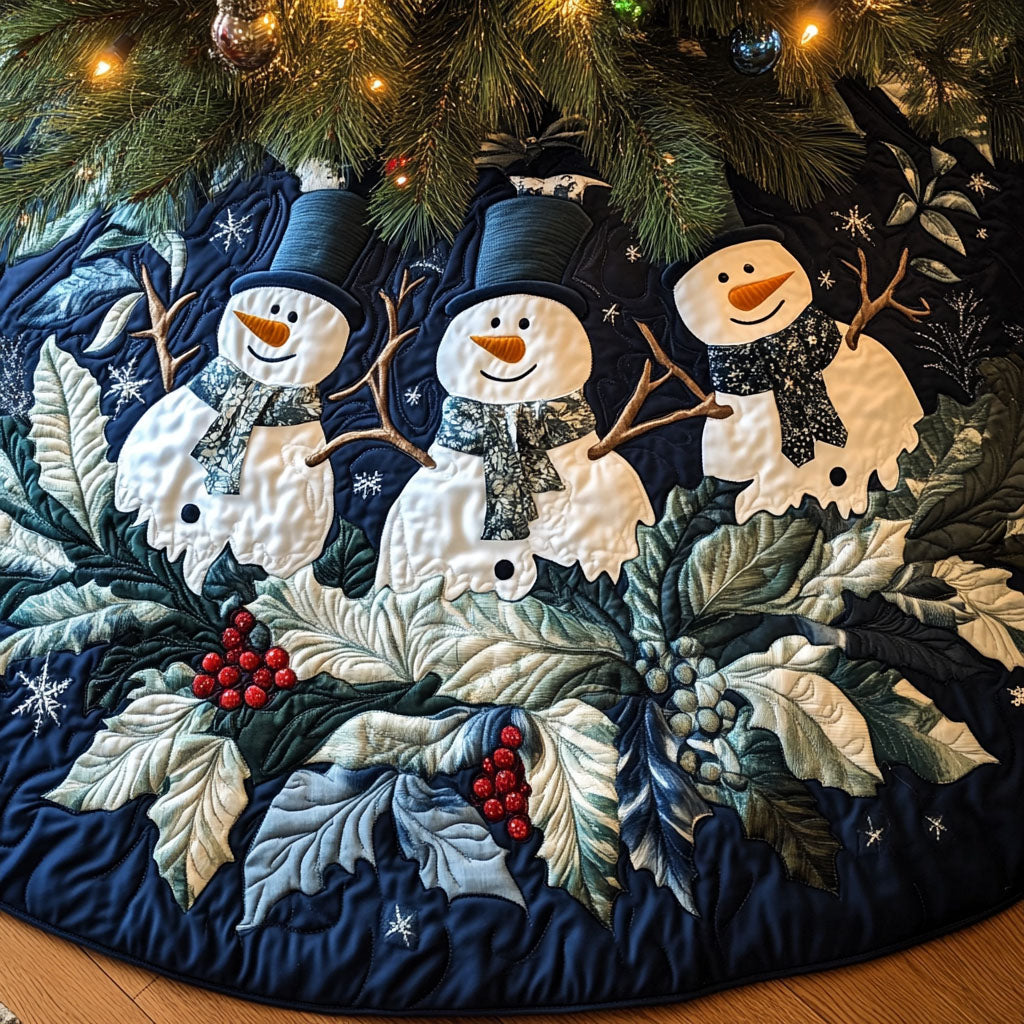 Frosted Cheer Quilted Christmas Tree Skirt Holiday Party Decor for Home