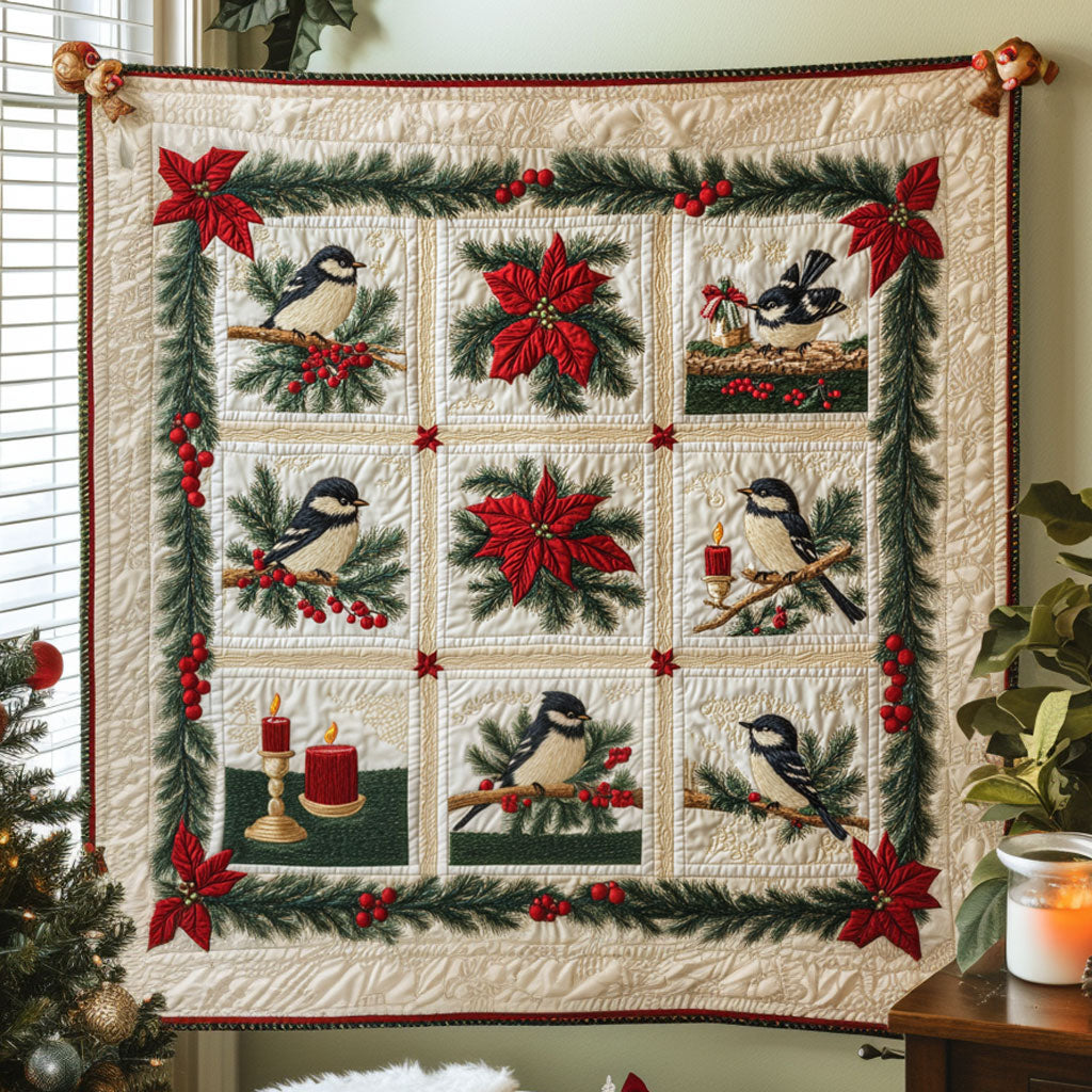Frosted Chickadee Quilt Blanket Throws For Couch Cool Gifts For Christmas Holiday