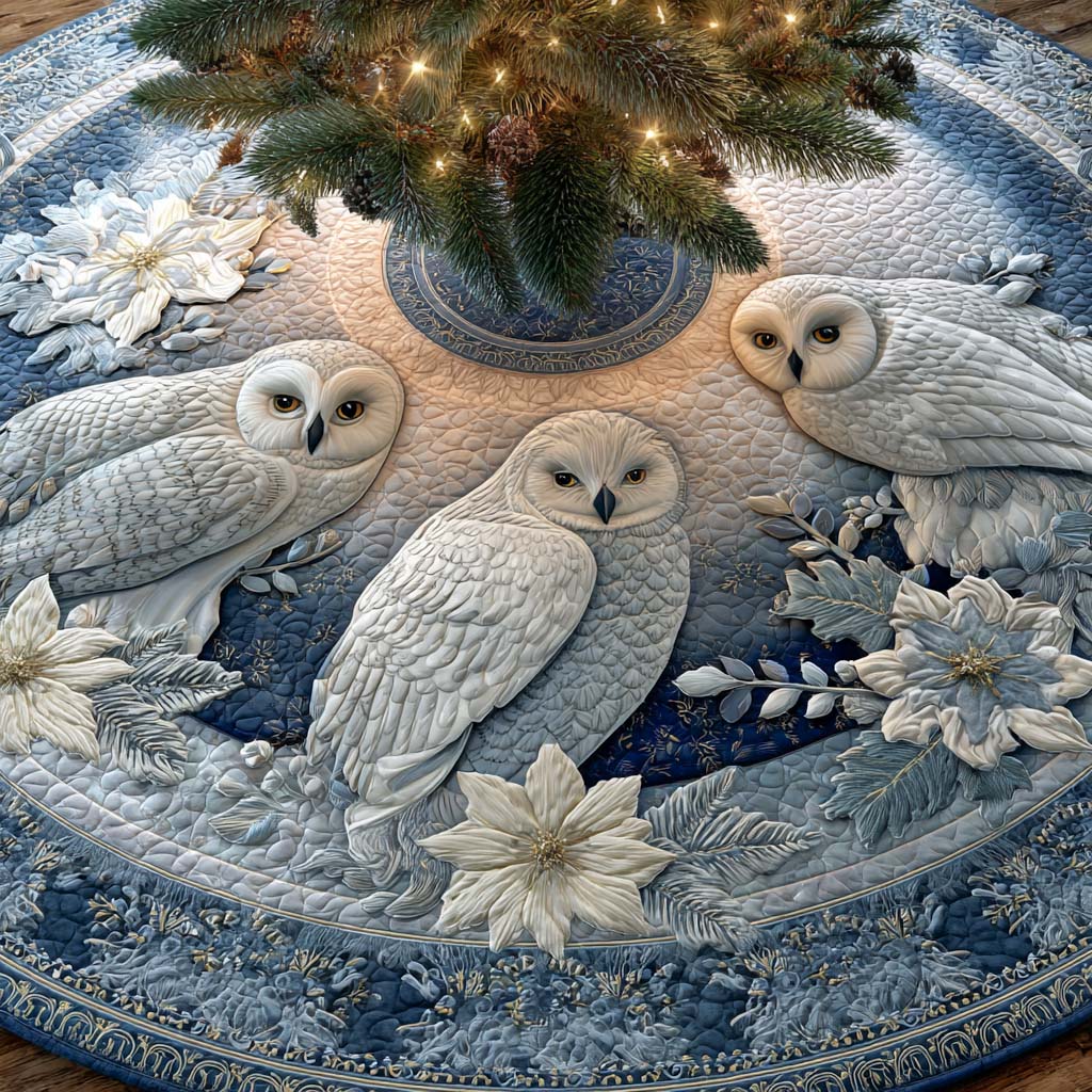 Frosted Companions Quilted Tree Skirt Christmas Tree Stand Cover Owl Themed Christmas Gifts