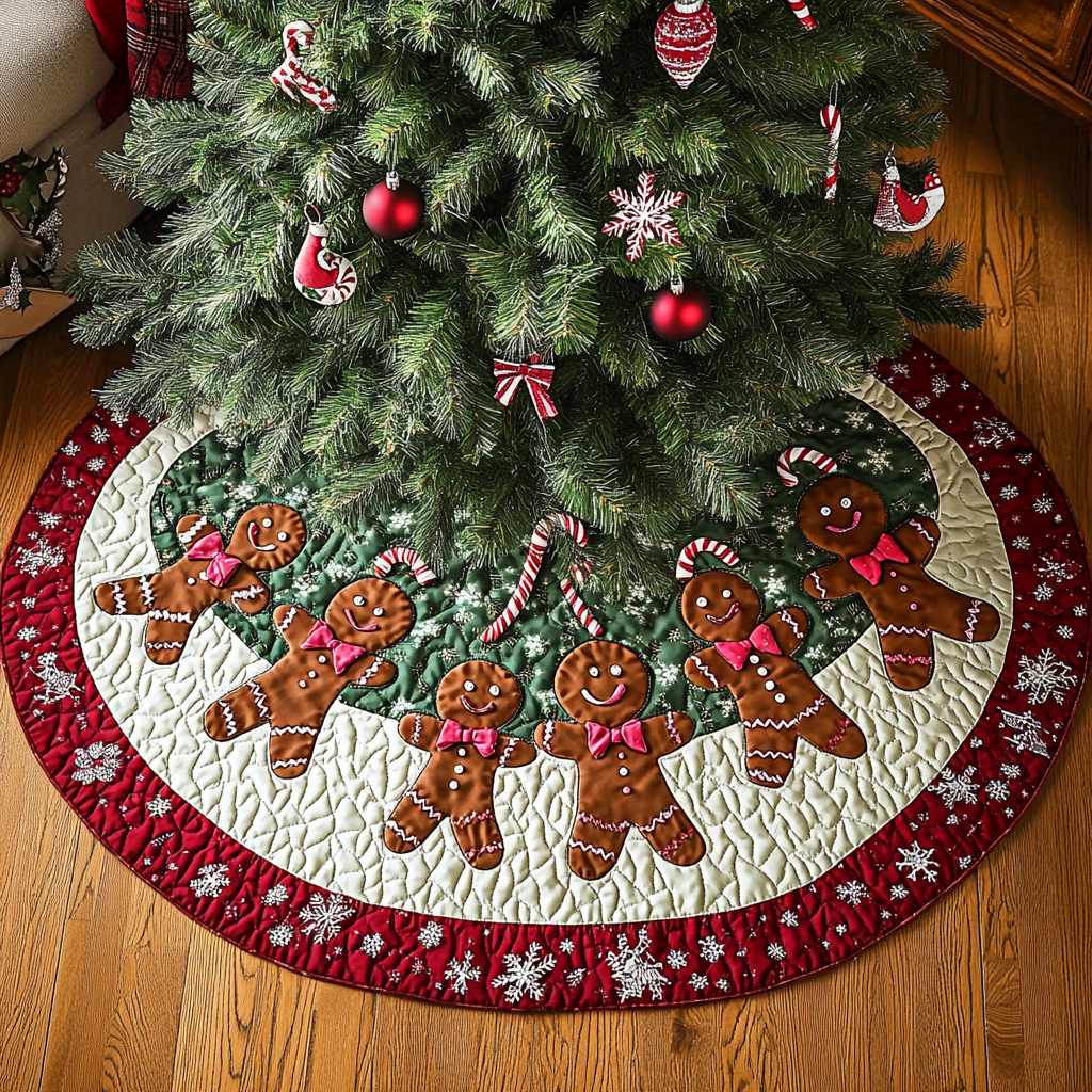 Frosted Cookie Lane Christmas Quilted Tree Skirt Festive Tree Base Cover Festive Christmas Home Styling
