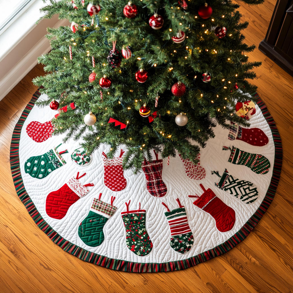 Frosted Delight Christmas Quilted Tree Skirt Seasonal Gift Merch for Festive Homes
