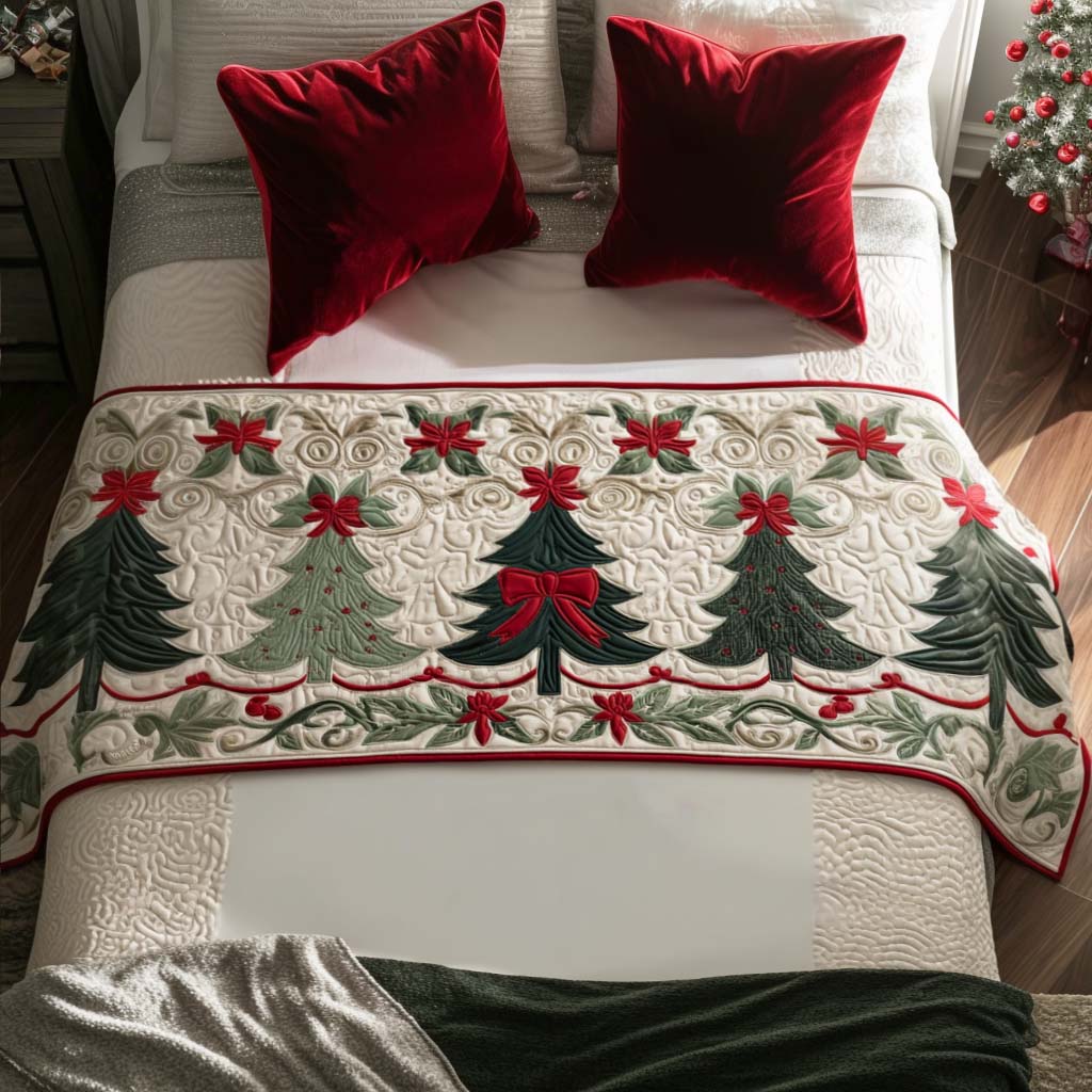 Frosted Evergreen Quilted Bed Runner Christmas Bedding Ideas Secret Santa Gifts
