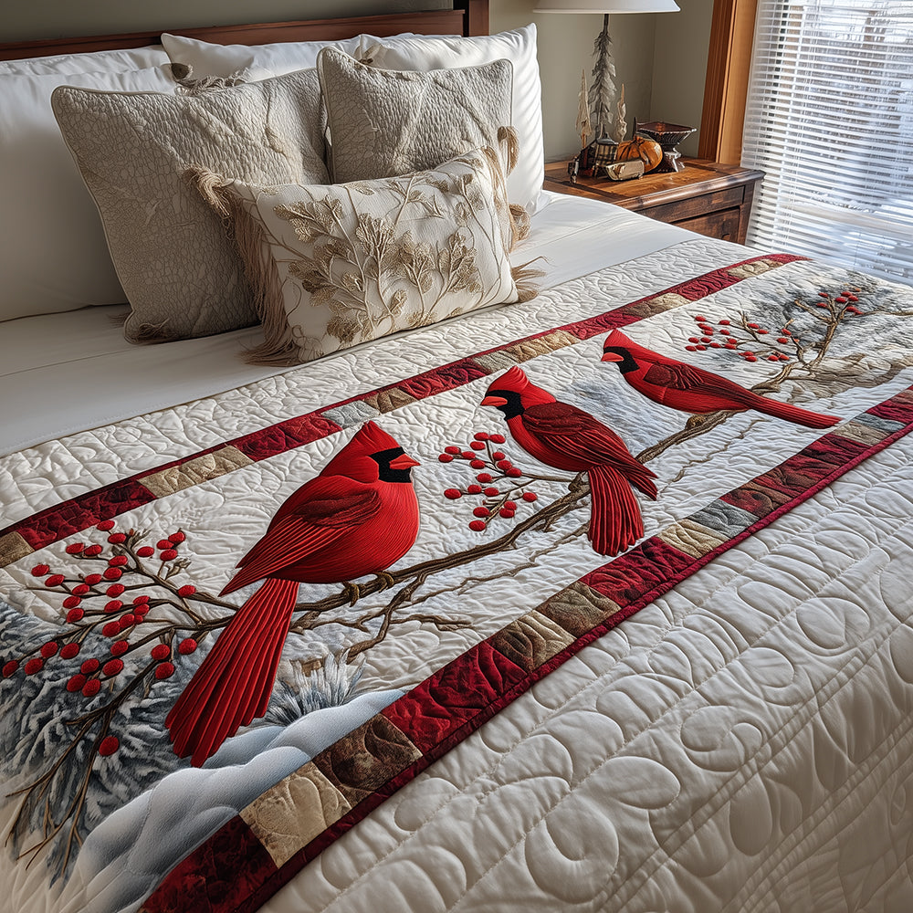 Frosted Forest Grace Quilted Bed Runner Christmas Bed Scarf Cardinal Bird Gifts