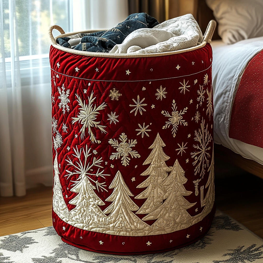 Frosted Forest Quilted Laundry Basket Lightweight Quilted Laundry Bag for Modern Homes