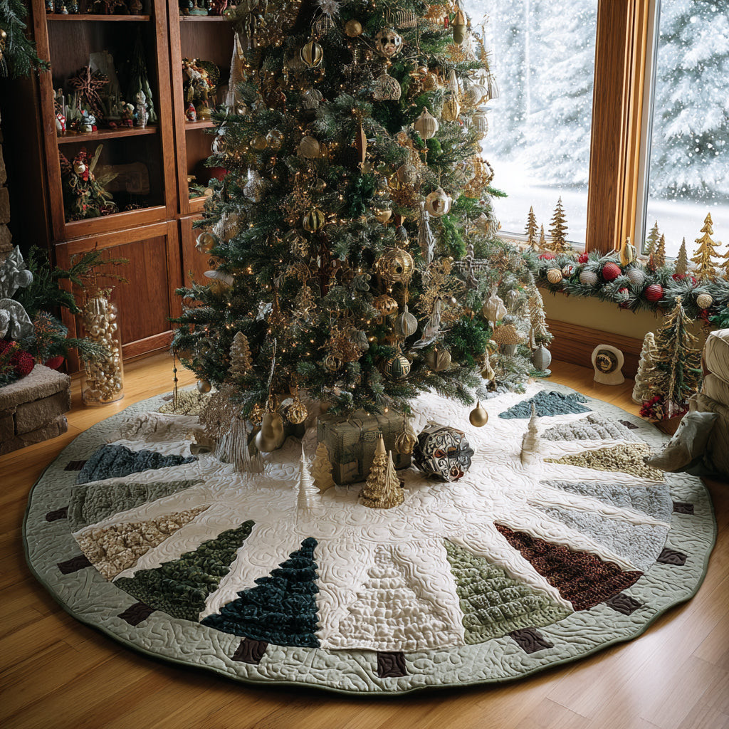 Frosted Forest Wonderland Christmas Quilted Tree Skirt Nature Vibe Christmas Decor Xmas Gift Ideas