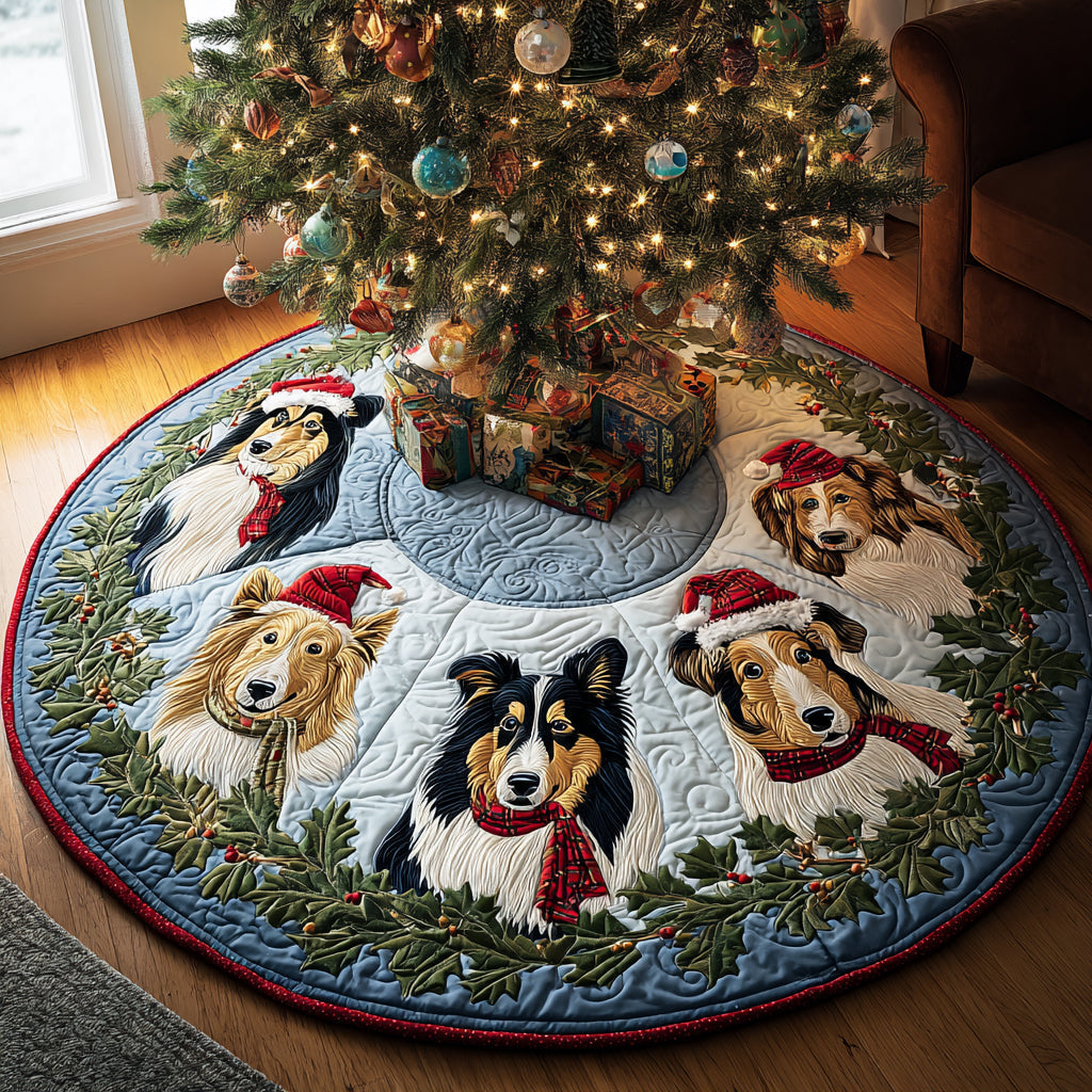 Frosted Friend Christmas Quilted Tree Skirt Holiday Decor Xmas Gifts For Dog Owners