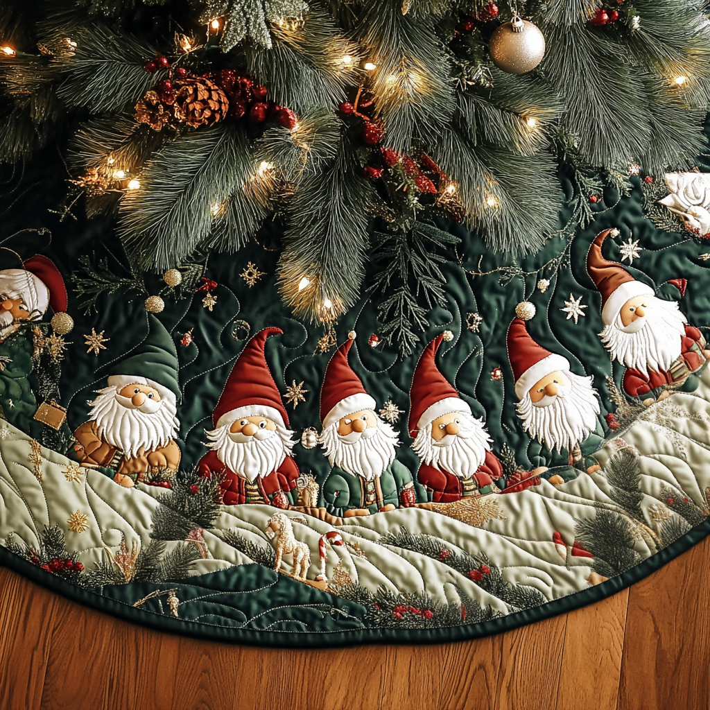 Frosted Friends Quilted Christmas Tree Skirt Seasonal Tree Area Decoration