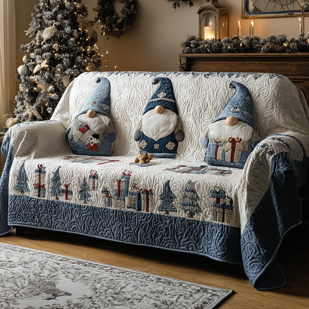 Frosted Friends Quilted Sofa Cover Santa Sofa Cover Gnome Gifts For Christmas