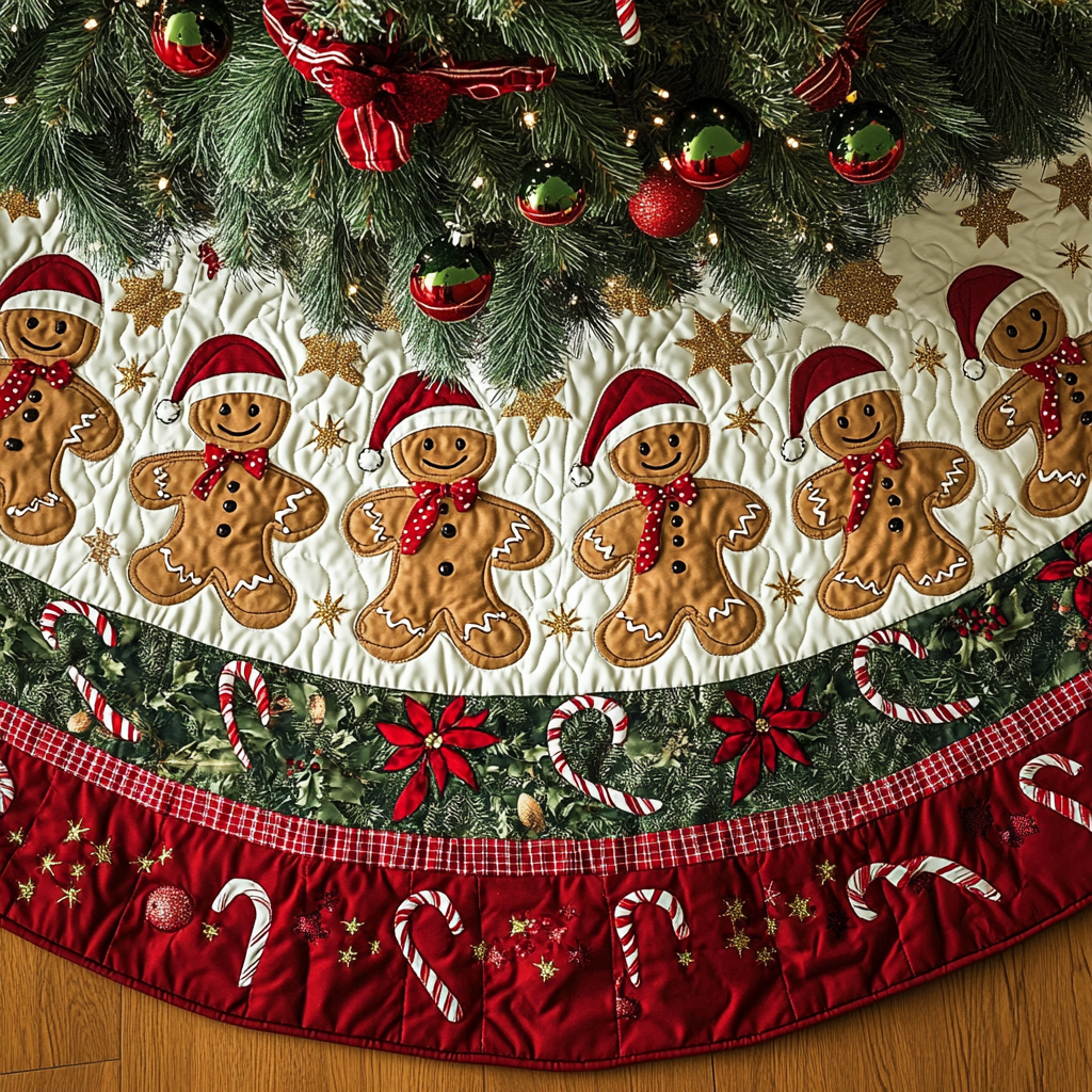 Frosted Ginger Wonderland Christmas Quilted Tree Skirt Under Tree Christmas Decor Holiday Party Decor for Home