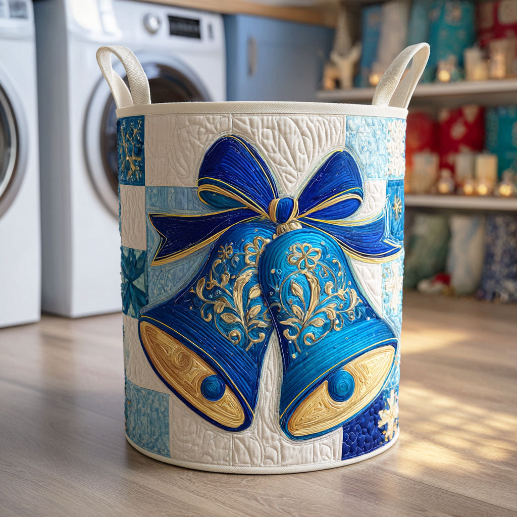 Frosted Holiday Ribbon Quilted Laundry Basket Home Essential Gift Quilted Laundry Basket with Style
