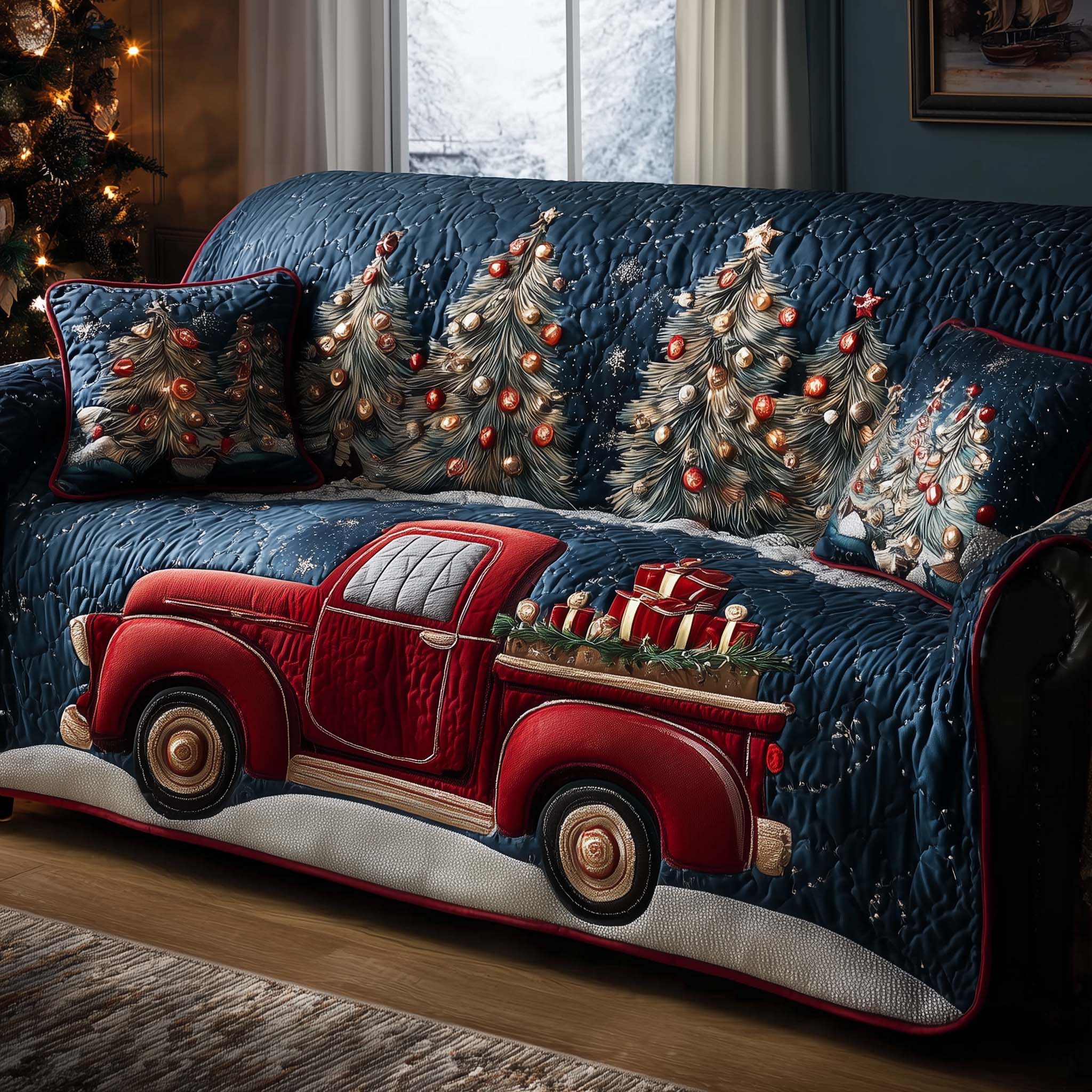 Frosted Journey Quilted Sofa Cover Elegant Frosted Landscape Design Gift For Race Car Enthusiast