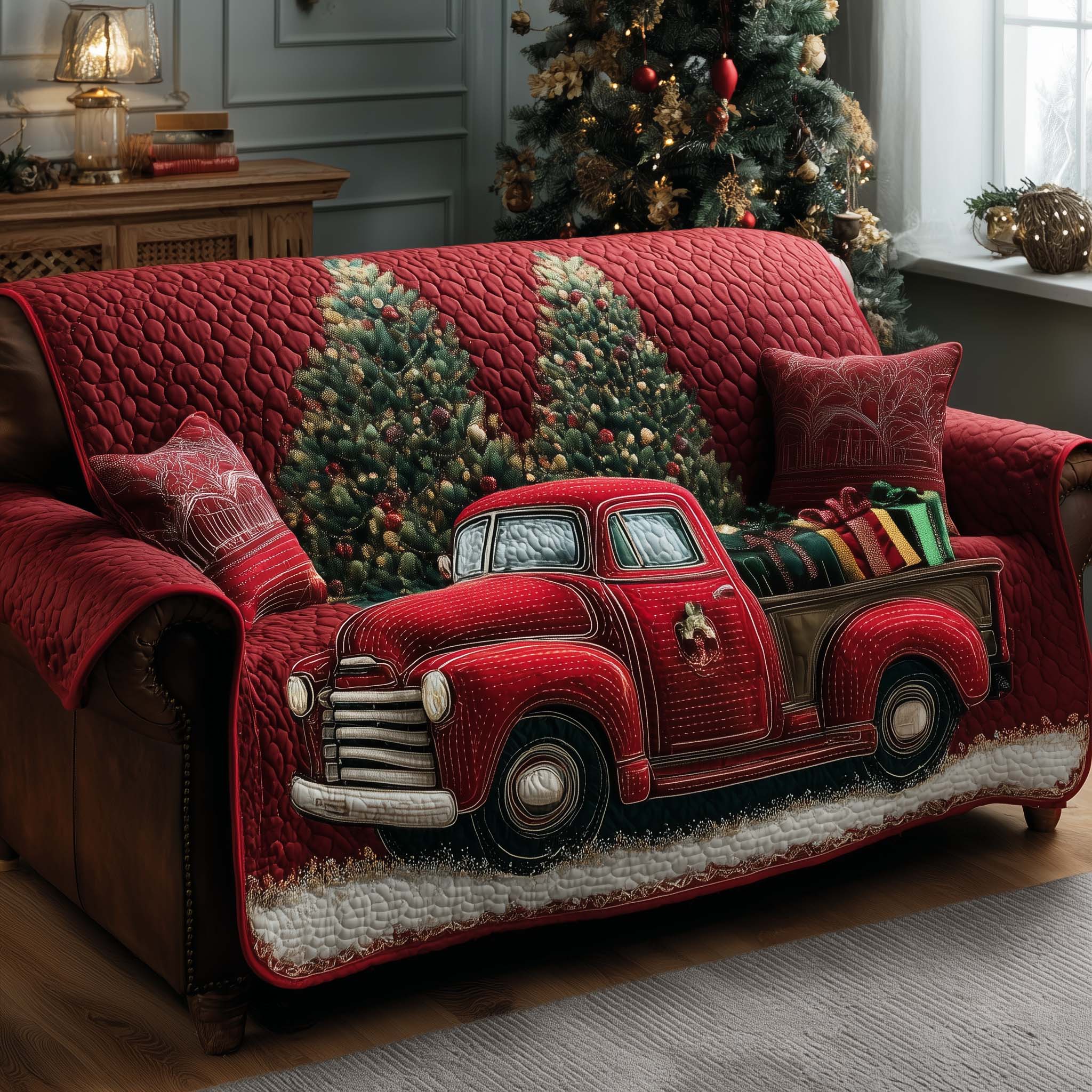 Frosted Journey Quilted Sofa Cover Icy Journey Theme Sofa Slipcover Gift For Car Enthusiast