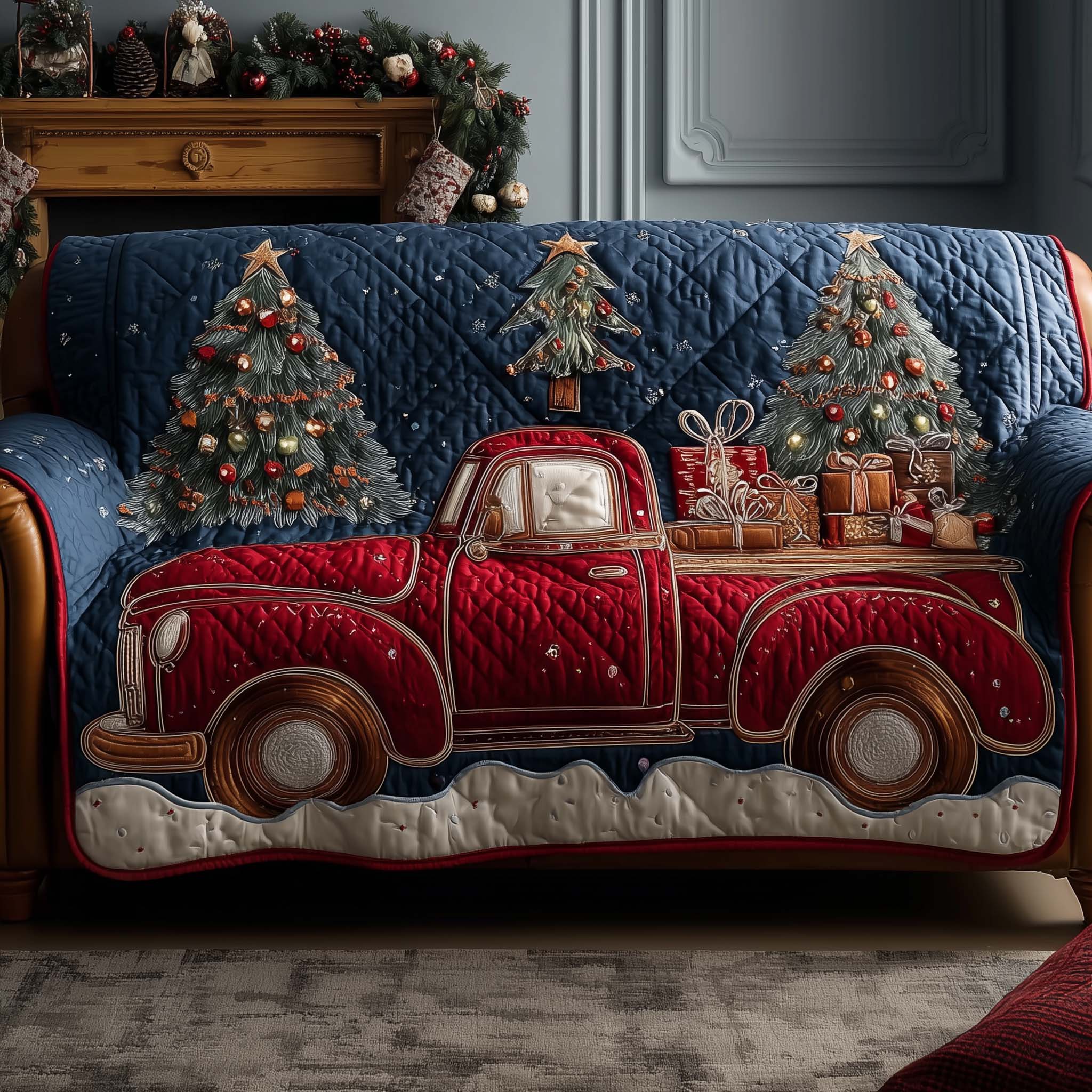 Frosted Journey Quilted Sofa Cover Icy Winter Travel Scene Gift For Race Car Enthusiast