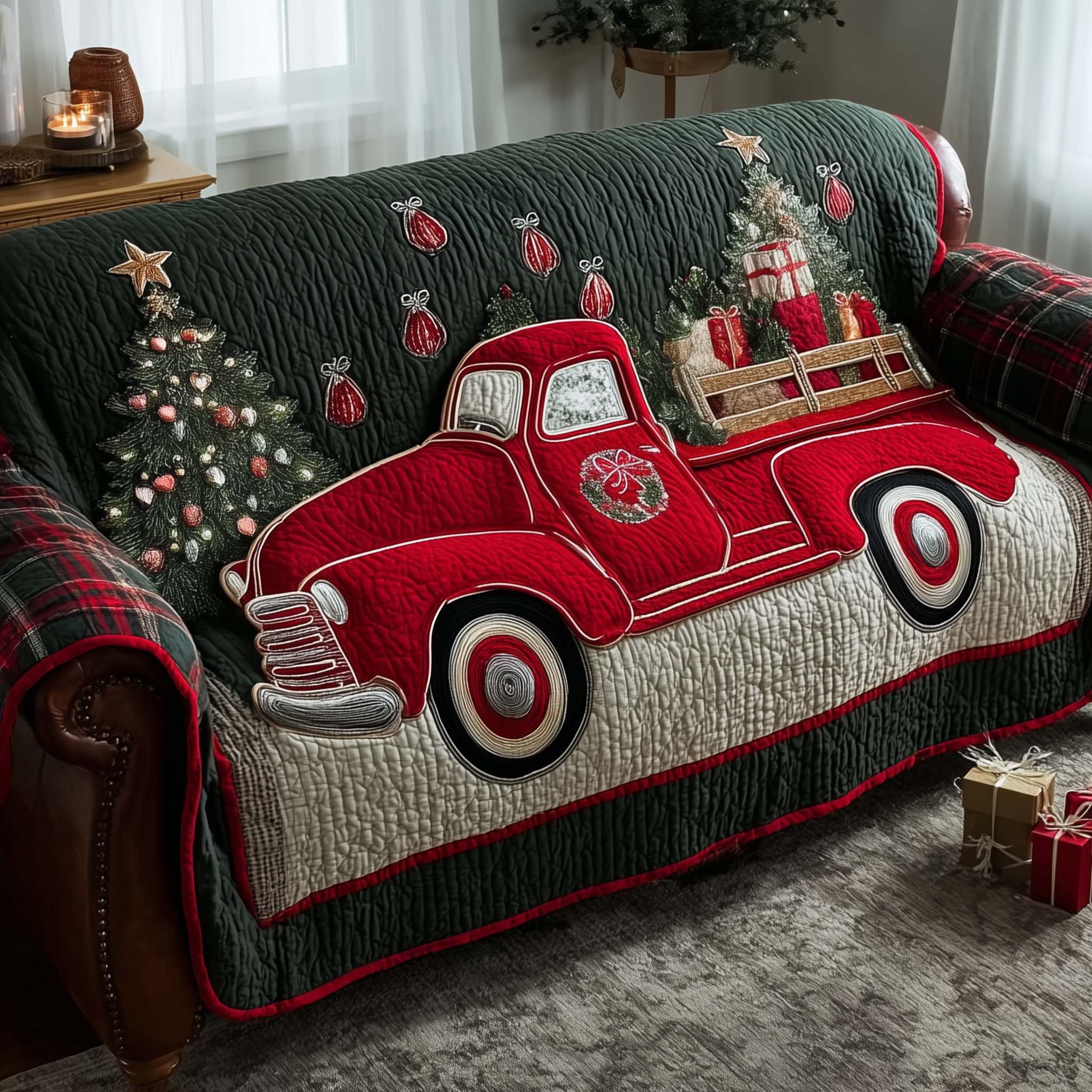 Frosted Journey Quilted Sofa Cover Snow Covered Road Trip Motif Gift For Race Car Enthusiast