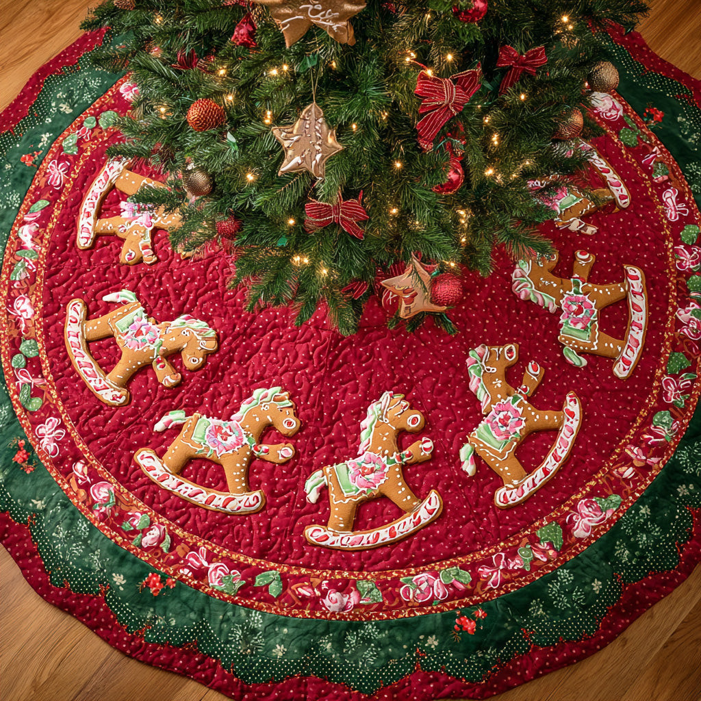 Frosted Lane Christmas Quilted Tree Skirt Festive Decorations Horse Lover Xmas Presents