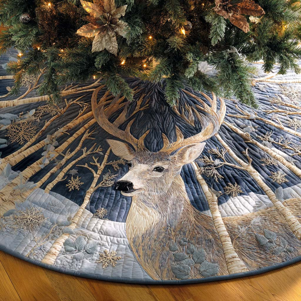 Frosted Majesty Quilted Tree Skirt Season Decor Christmas Gifts For Deer Lovers