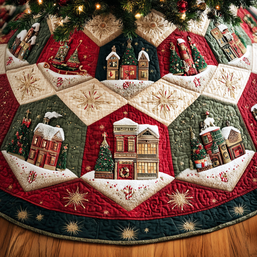 Frosted Pine Circle Christmas Quilted Tree Skirt Winter Home Decor Best Christmas Gifts