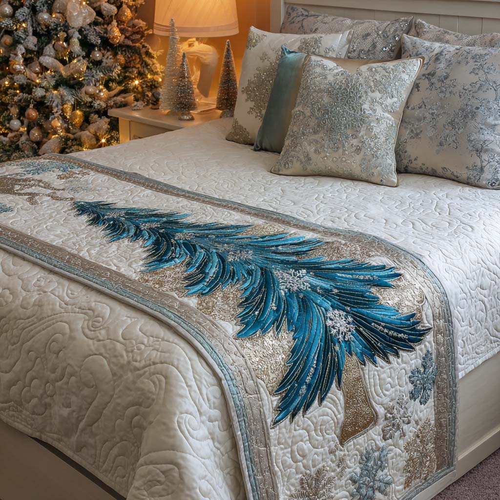 Frosted Pine Quilted Bed Runner Christmas Bed Runner Xmas Gift Ideas