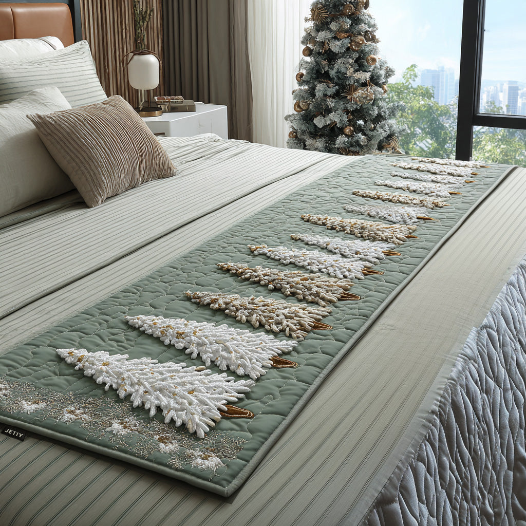 Frosted Pines Quilted Bed Runner Bedroom Holiday Decor Family Xmas Presents