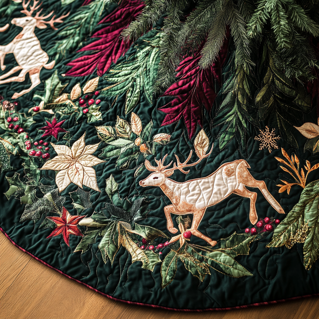 Frosted Pines Quilted Christmas Tree Skirt Adorable Holiday Tree Skirt for Cozy Spaces