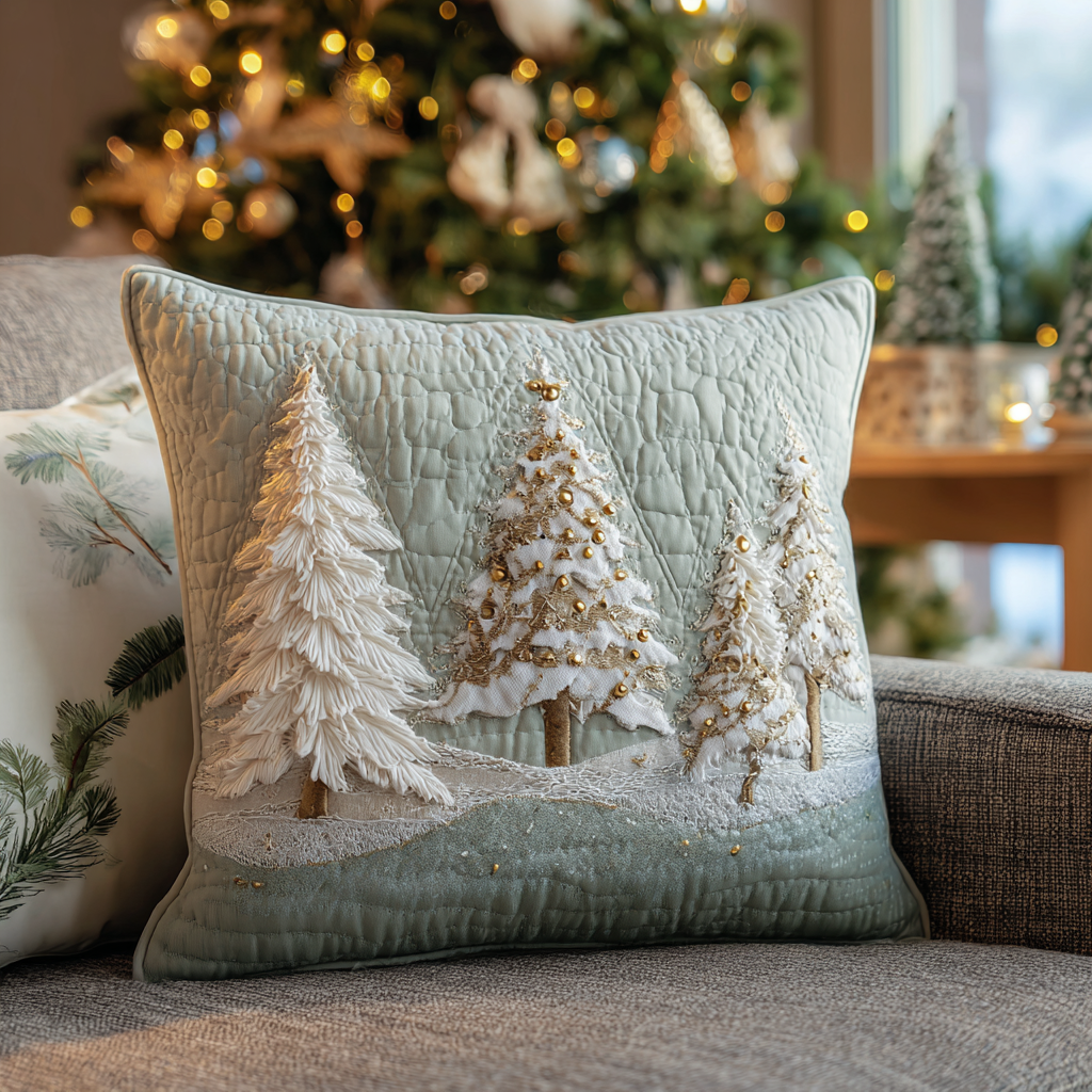 Frosted Pines Quilted Pillow Case Christmas Cushion Covers Xmas Gifts For Wife
