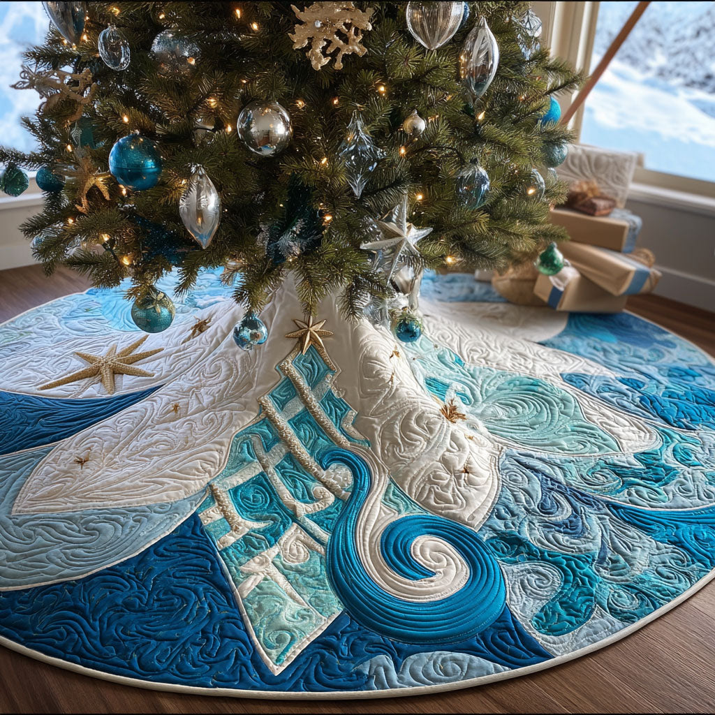 Frosted Sea Dreams Christmas Quilted Tree Skirt Holiday Decor Indoor Unique Christmas Gifts 2025