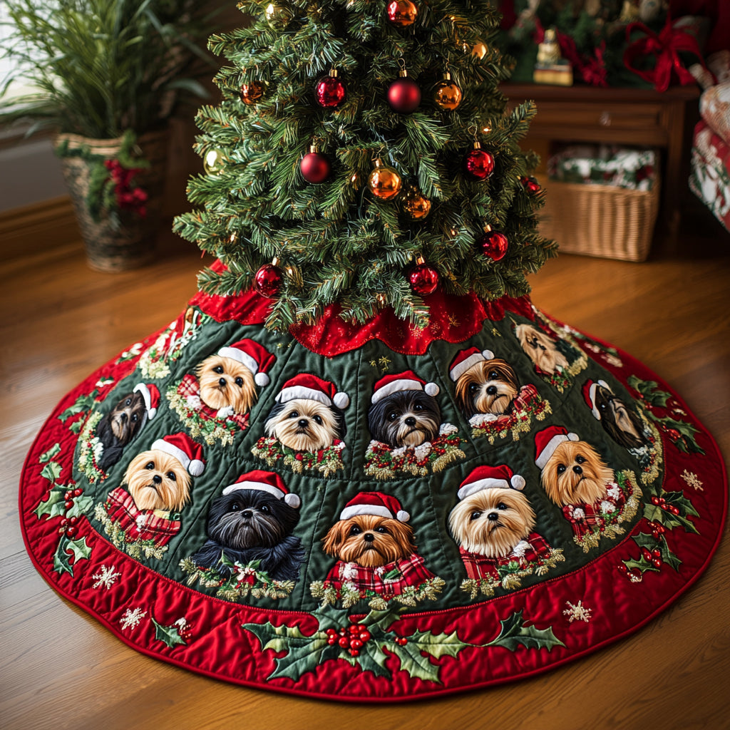 Frosted Shih Tzu Christmas Quilted Tree Skirt Xmas Decorations Cute Dog Owner Gift Ideas