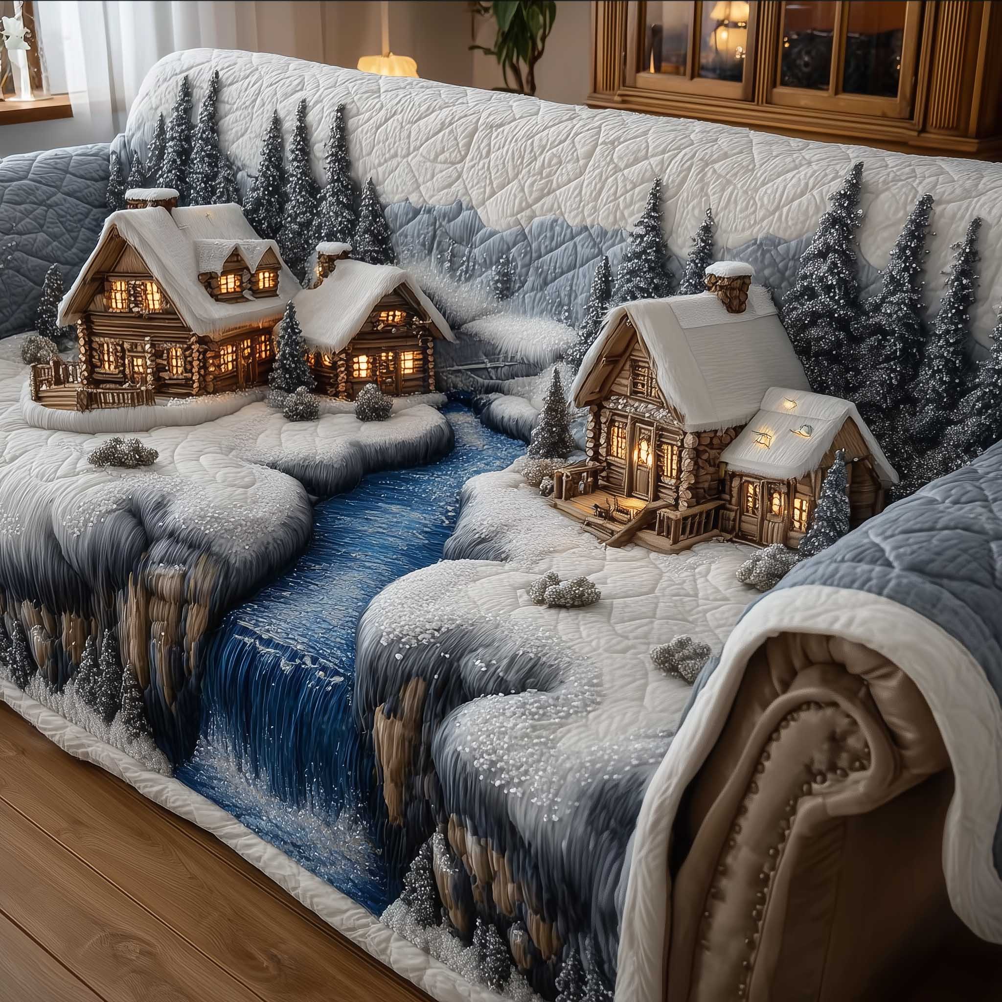 Frosted Townscape Quilted Sofa Cover Furniture Cover Best Christmas Throws For Sofa