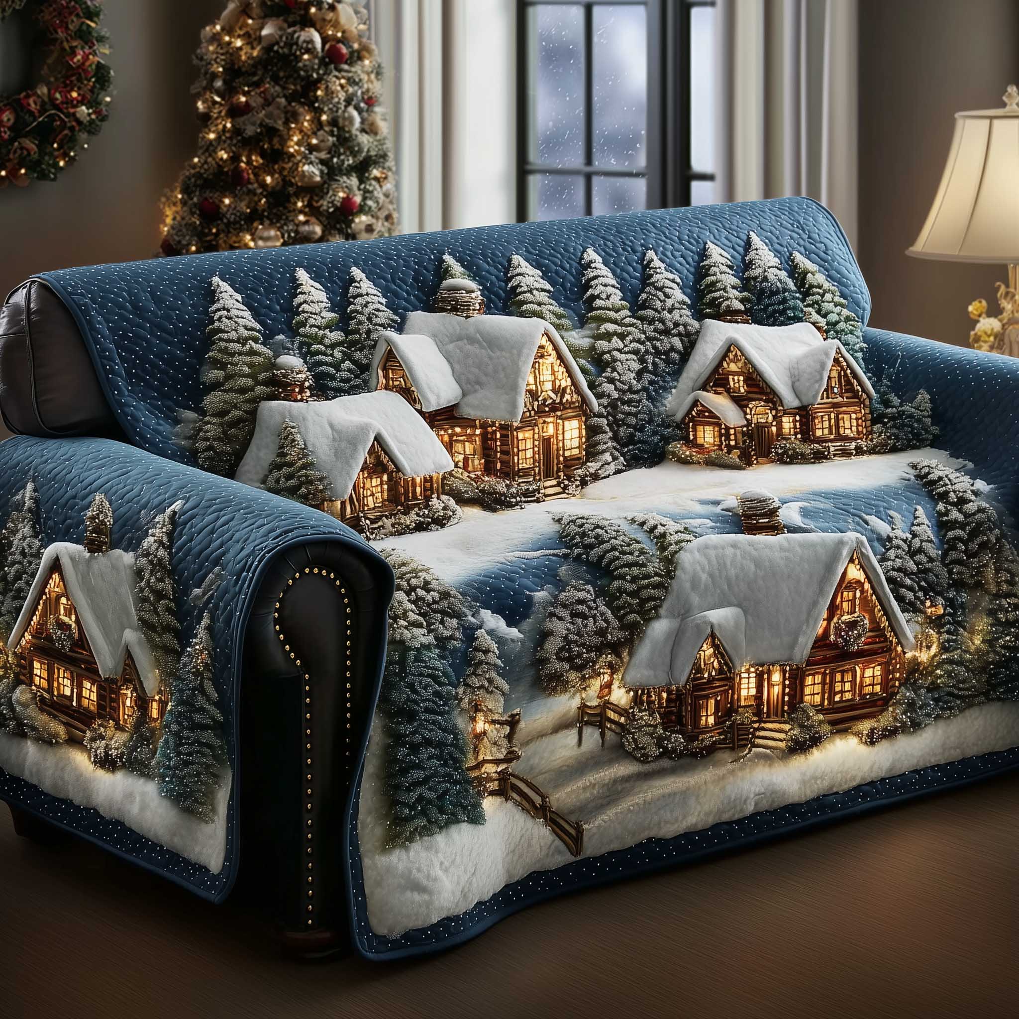 Frosted Townscape Quilted Sofa Cover Townscape Durable Fabric Best Christmas Throws For Sofa
