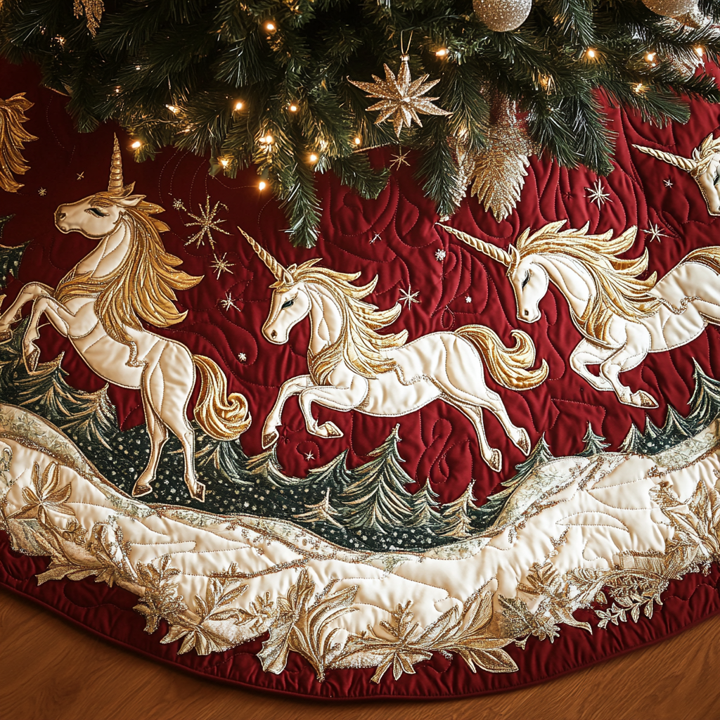 Frosted Trails Christmas Quilted Tree Skirt Popular Gift Merch for Christmas Enthusiasts