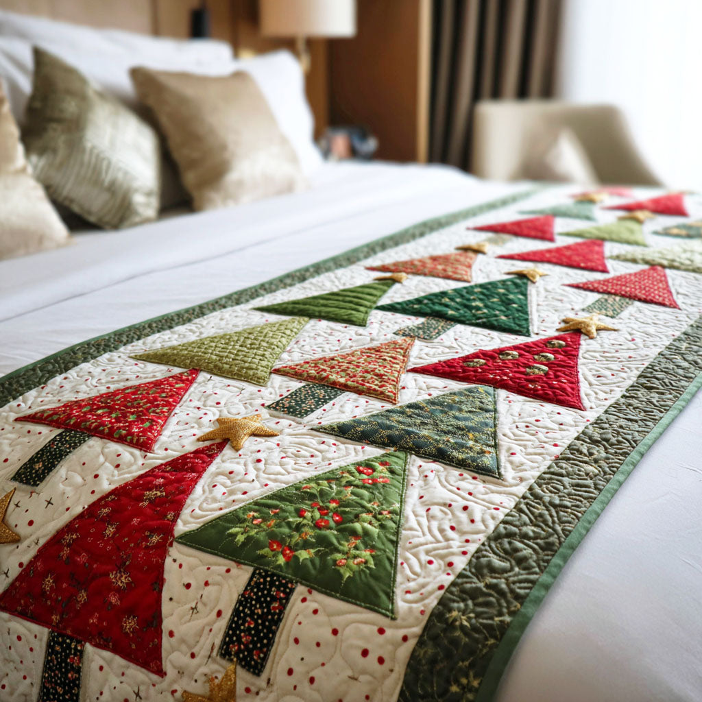 Frosted Tree Quilted Bed Runner Christmas Bed Decor Best Holiday Gifts 2025