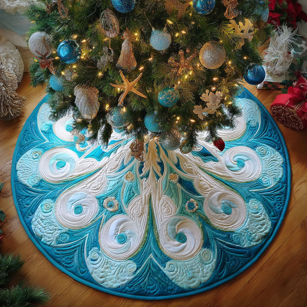 Frosted Waves Christmas Quilted Tree Skirt Holiday Decorations Christmas Gifts