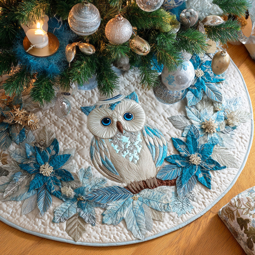 Frosted Wisdom Christmas Quilted Tree Skirt Holiday Decor Owl Presents For Her