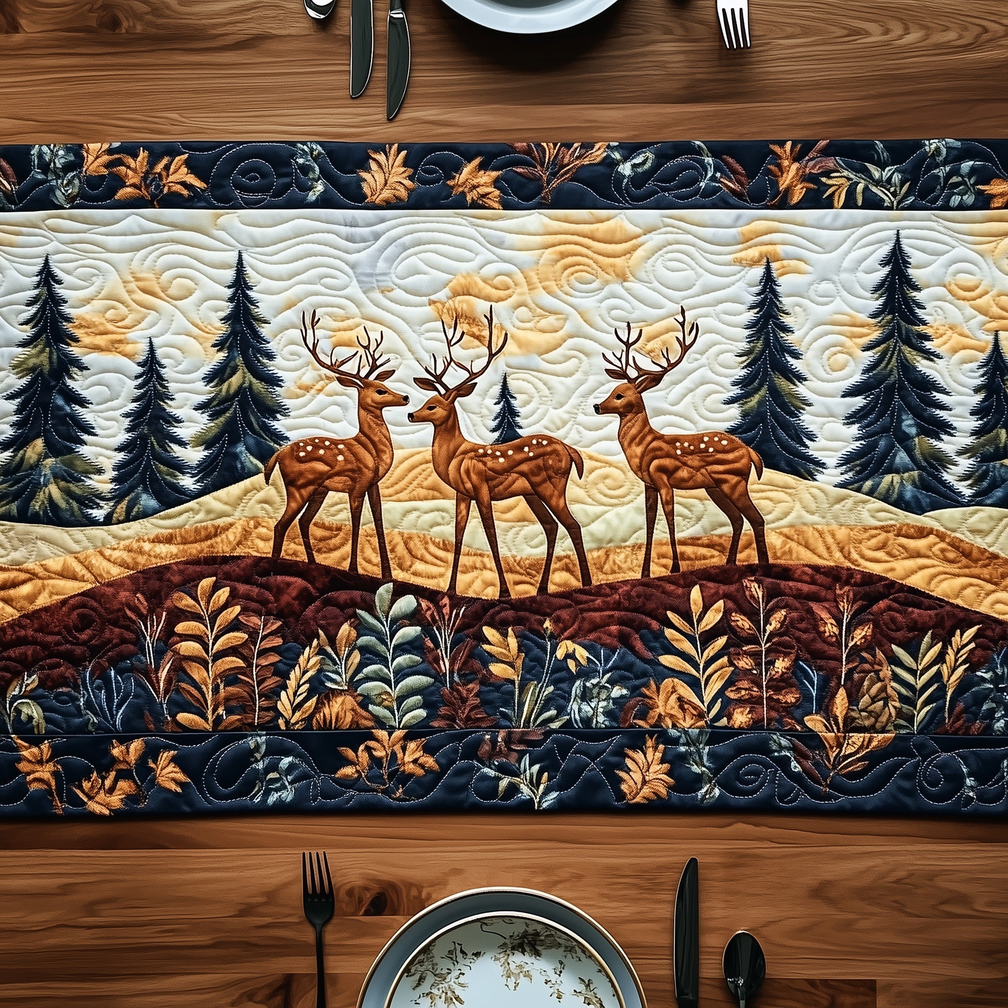 Frosted Woodland Whispers Quilted Table Runner Winter Holiday Table Runner Decor