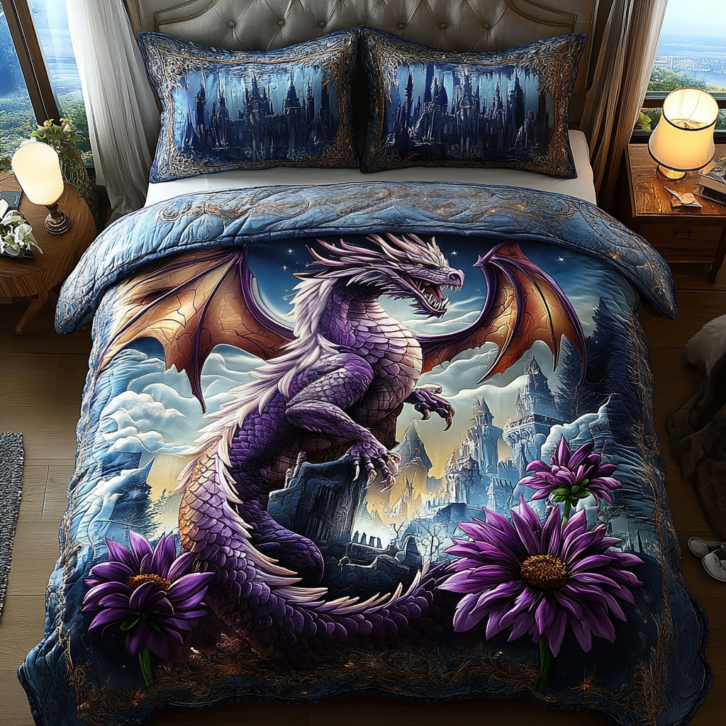 Frostfang Quilted Bedding Set Cool Bedroom Decor Best Gifts For Dragon Lovers