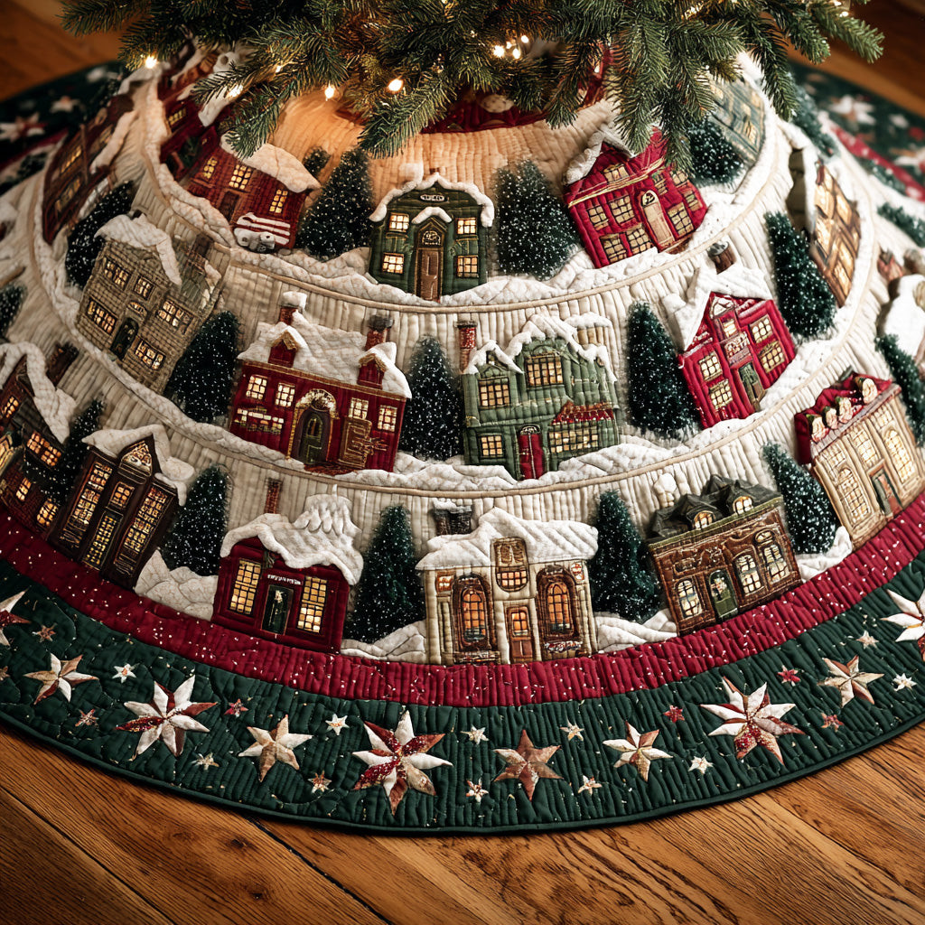 Frostlight Forest Path Christmas Quilted Tree Skirt Holiday Decor Unique Christmas Gifts