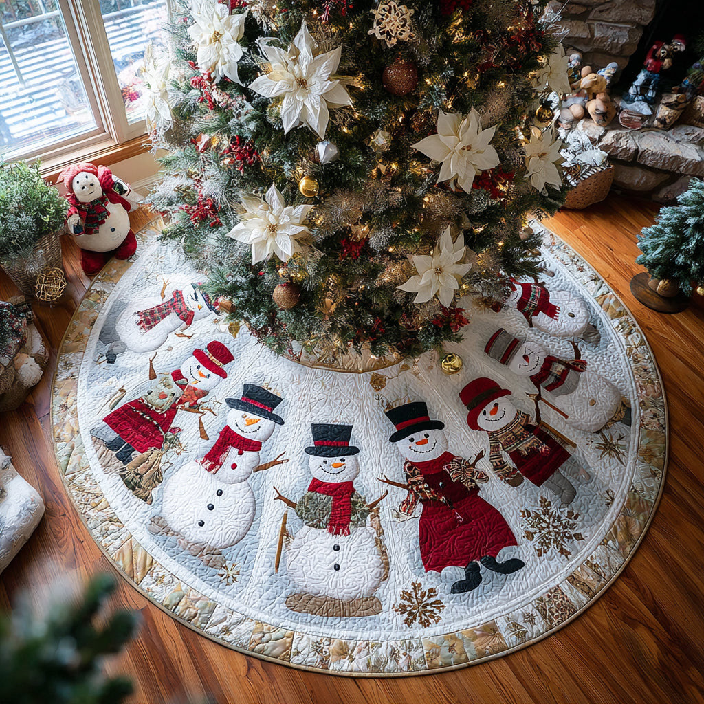 Frostlight Glow Christmas Quilted Tree Skirt Christmas Decor Xmas Gifts For Snowman Lovers