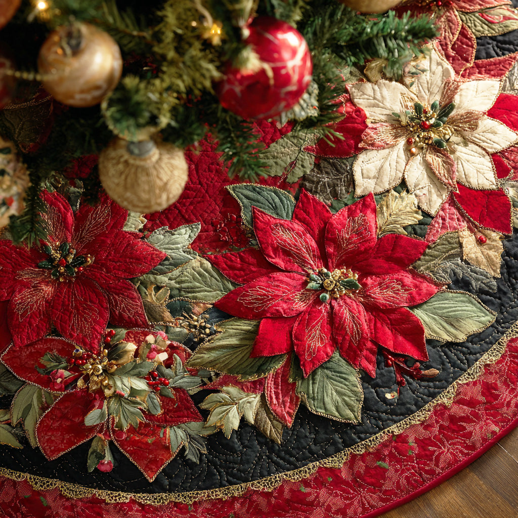 Frostlight Harmony Christmas Quilted Tree Skirt Unique Quilted Tree Skirt Gift for Loved Ones