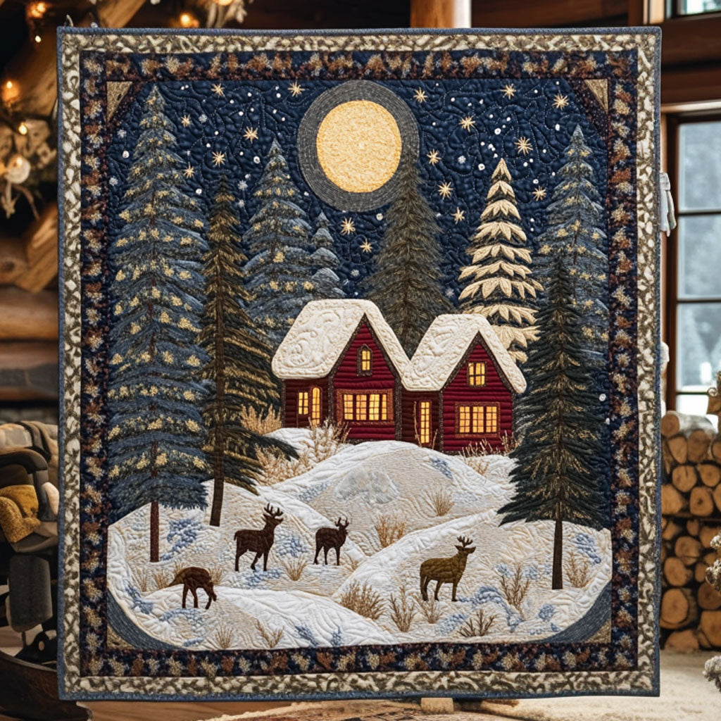 Frostpeak Forest Cabin Quilt Blanket King Size Blanket Good Family Gifts For Christmas