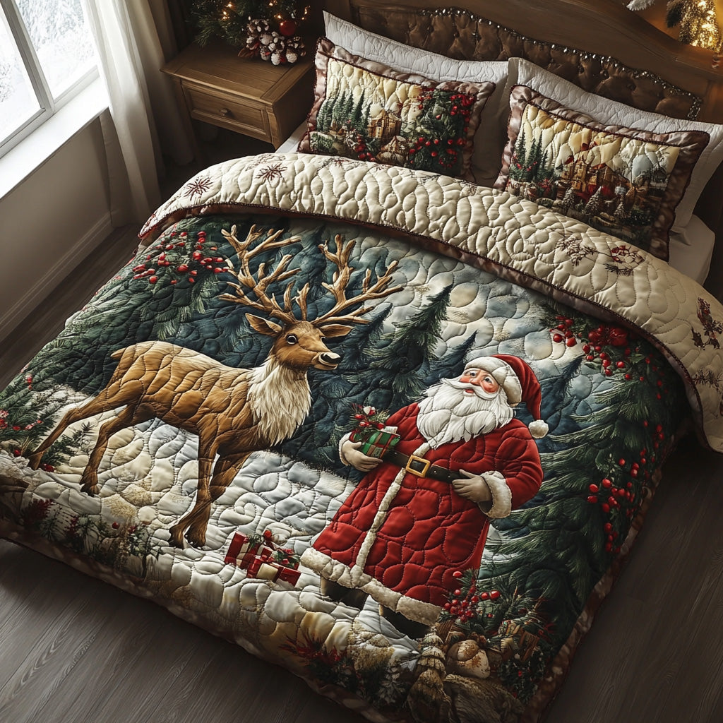Frosty Antlers Quilted Bedding Set Soft Bed Sheet and Pillowcase Set for Relaxing Nights