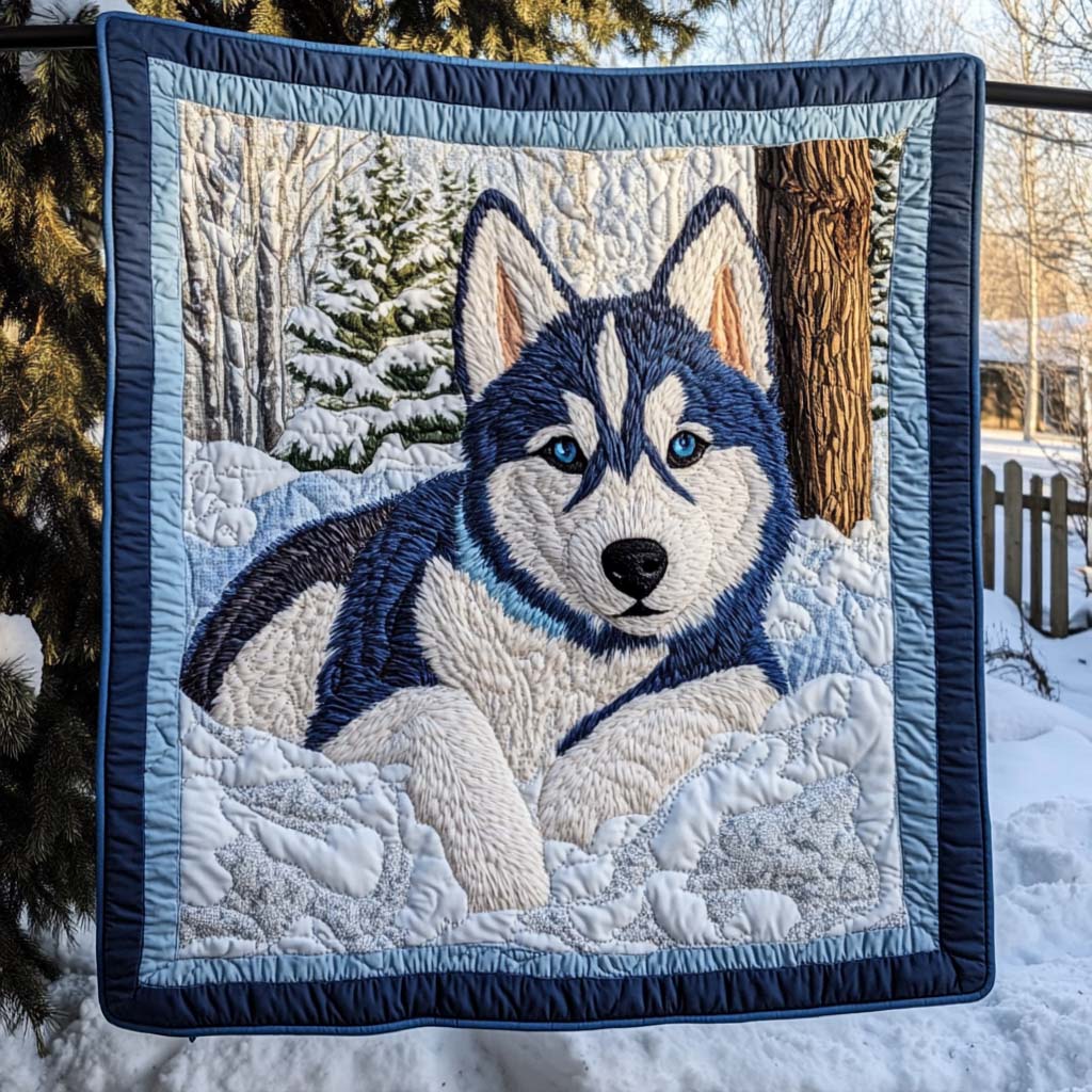 Frosty Blue Eyes Quilted Blanket Presents For Dog Lovers