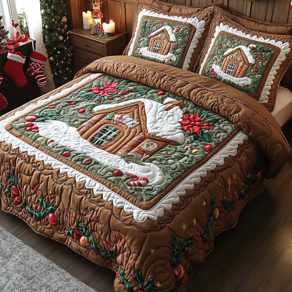 Frosty Cabin Magic Quilted Bedding Set Xmas Duvet Sets Christmas Gifts For Coworkers