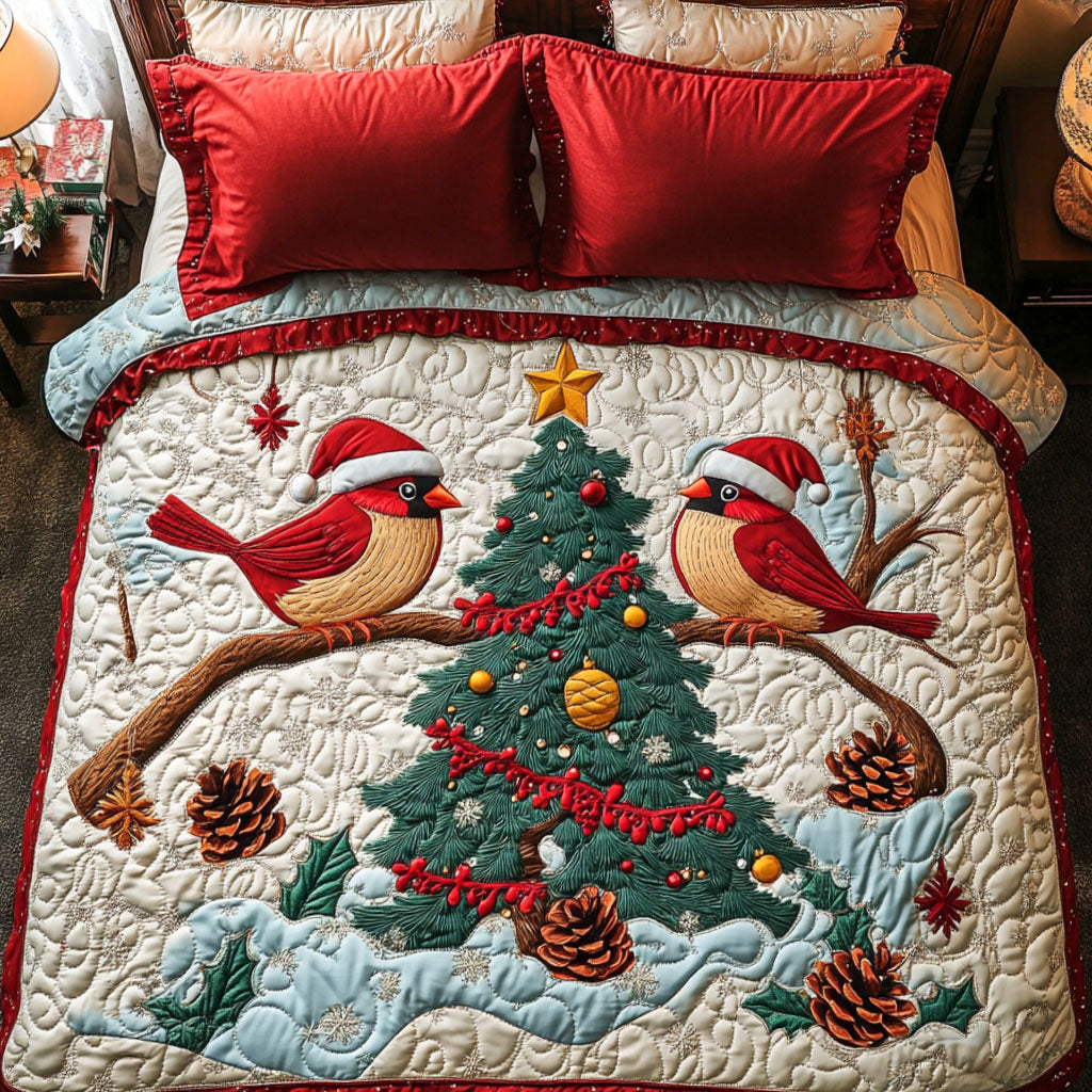 Frosty Cardinal Quilted Bedding Set Stylish Bed Sheet Set for Modern Home