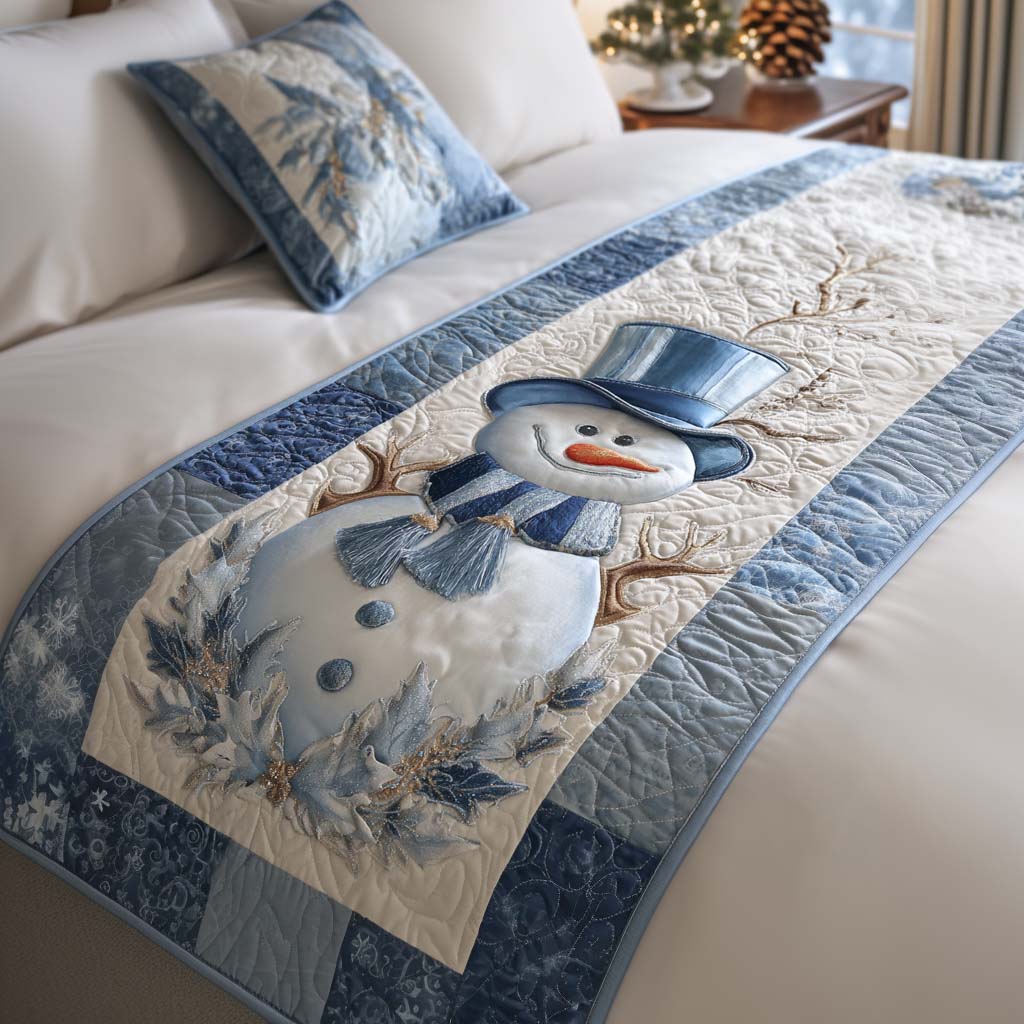 Frosty Charm Quilted Bed Runner Holiday Bed Runner Secret Santa Gifts