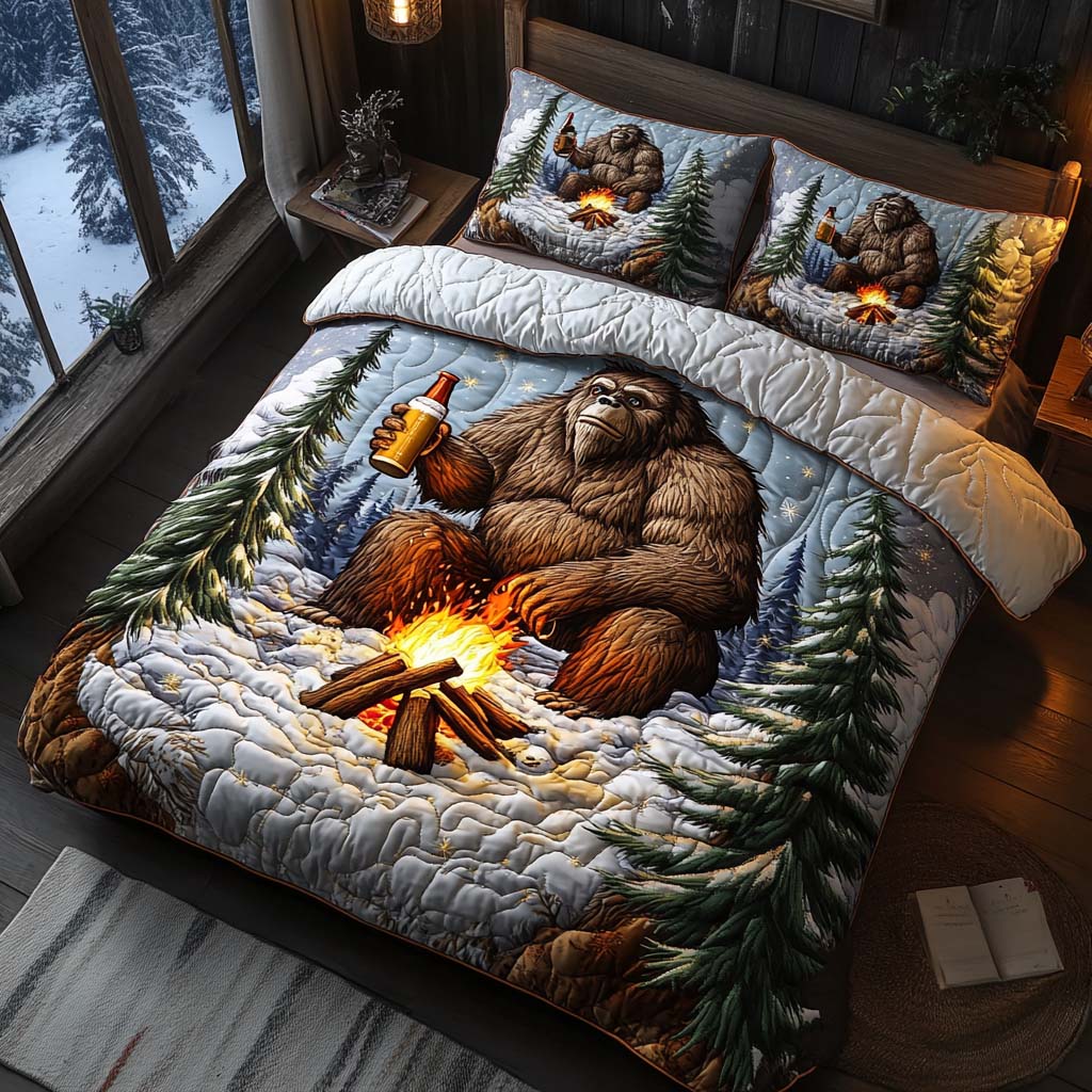 Frosty Cheers Quilted Bedding Set Bedroom Decorations Funny Bigfoot Gifts